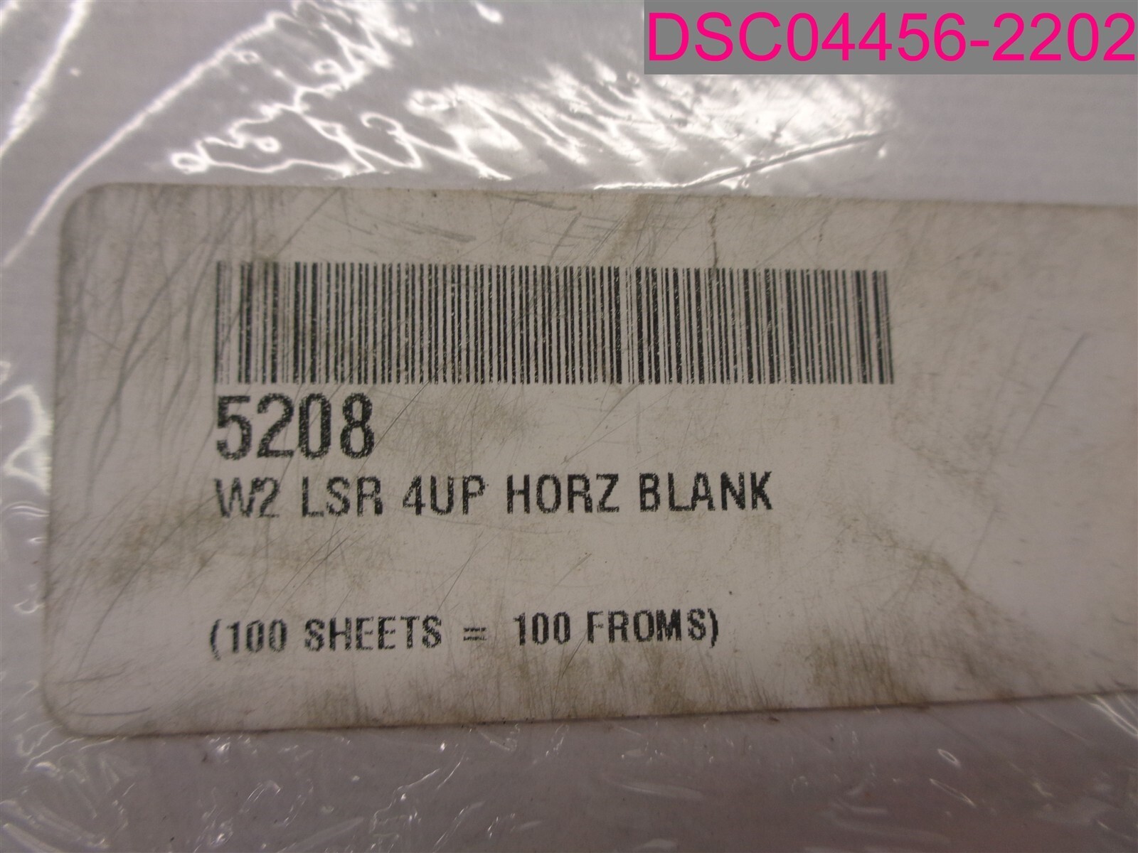100 Forms; W-2 Employee 4-Up Horizontal Blank w/Backer Cut Sheet 5208