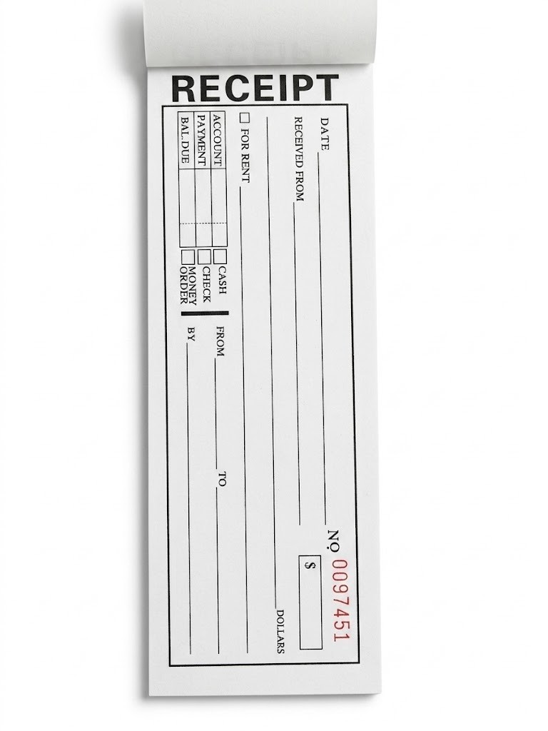 2-Part Carbonless Rent Receipt Book Sequentially Numbered Duplicate Landlord