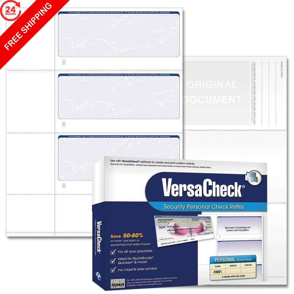 VersaCheck Secure Checks – 750 Blank Business or Personal 250 Sheets, Blue