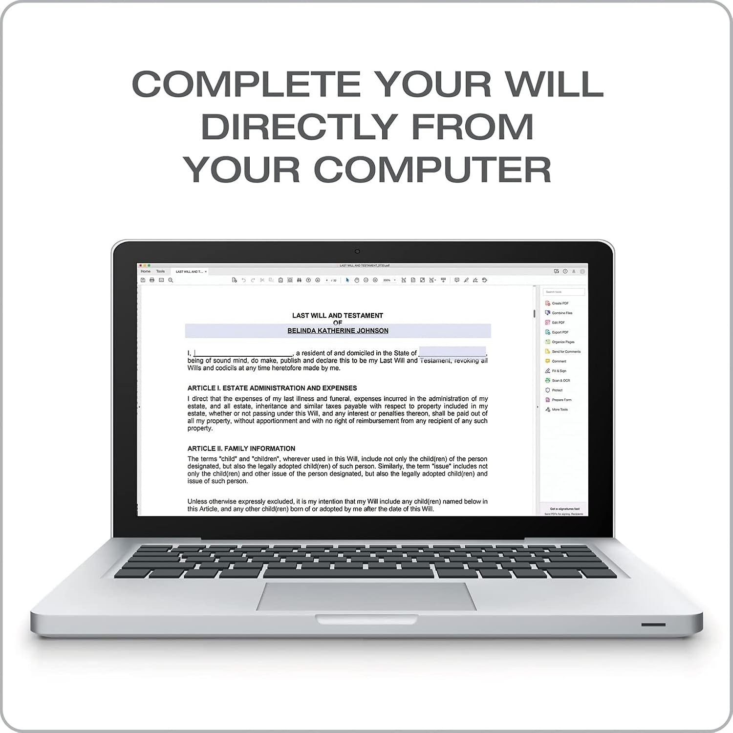 Last Will and Testament Forms Instructions Downloadable Product Details on