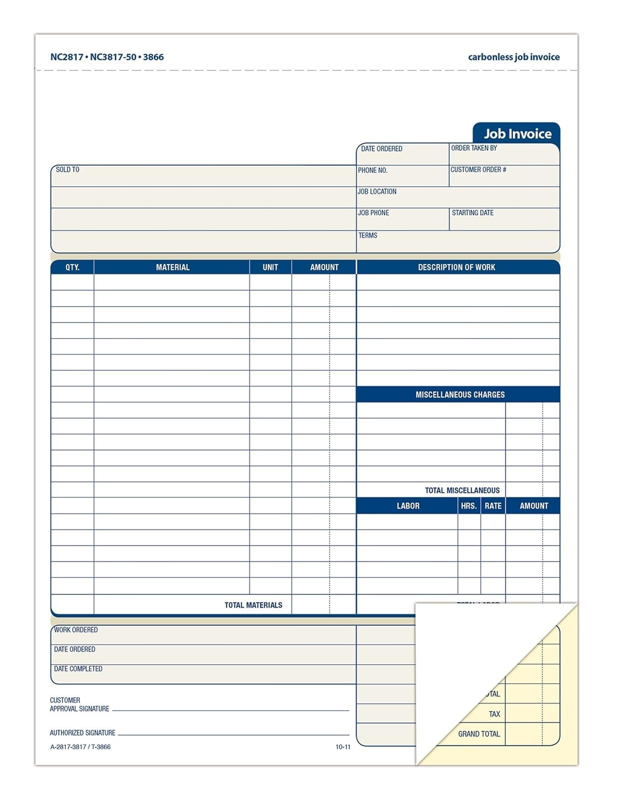 Adams Job Invoice Forms, 2-Part Carbonless, 100 Sets, 8.5 x 11 Inches