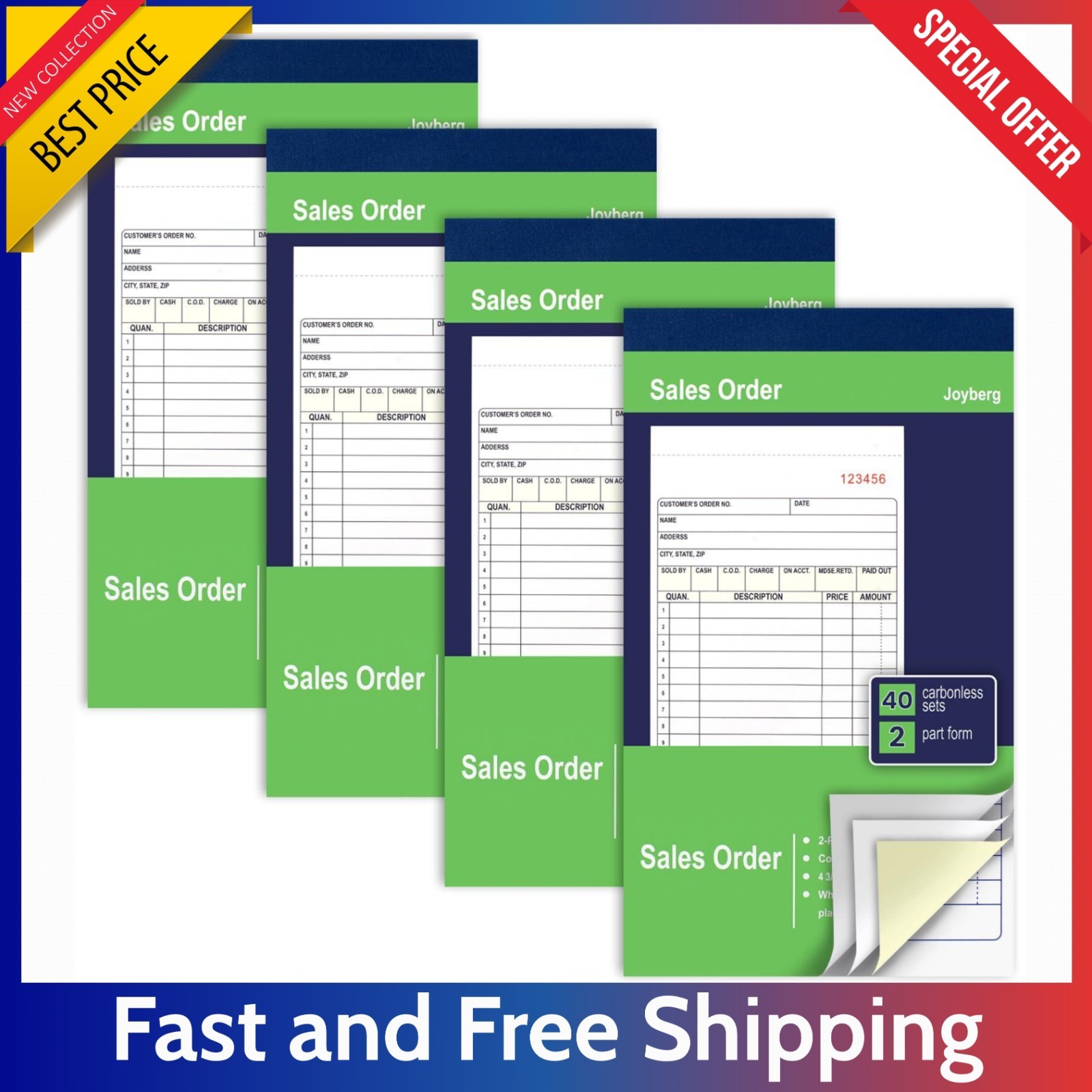 4 Pack Sales Order Book – 2 Part Carbonless Receipt Books 80 Sets Small Business
