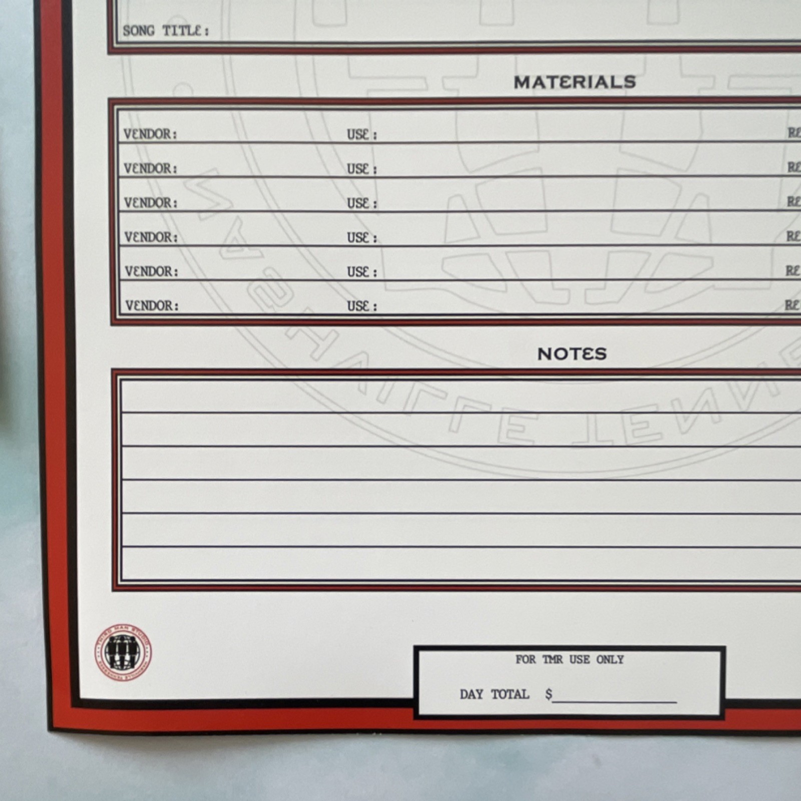 Tmr Jack white white stripes third man records unused blank Session studio logs