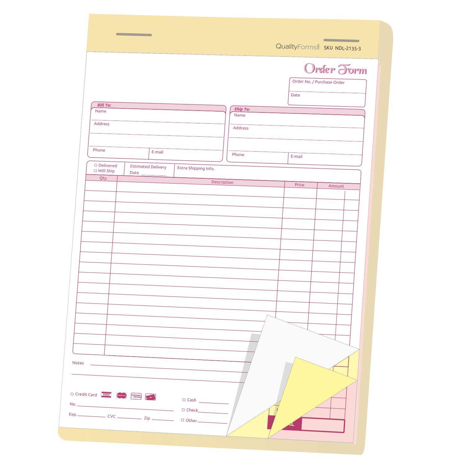 Carbonless NCR Order Forms Bound Wraparound Cover White/Canary & Pink from 5…