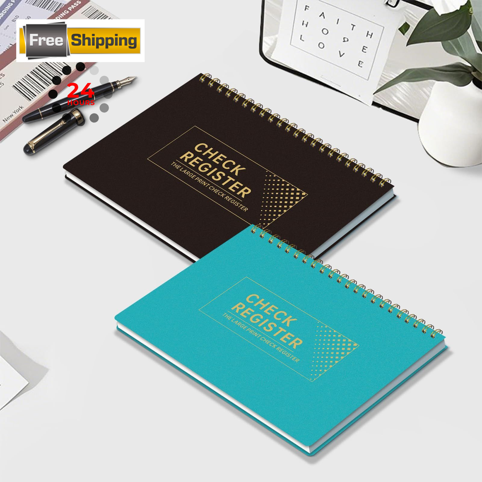 Checkbook Register Book, Large Print Spiral Bound 8.5” x 6” Financial Ledger…