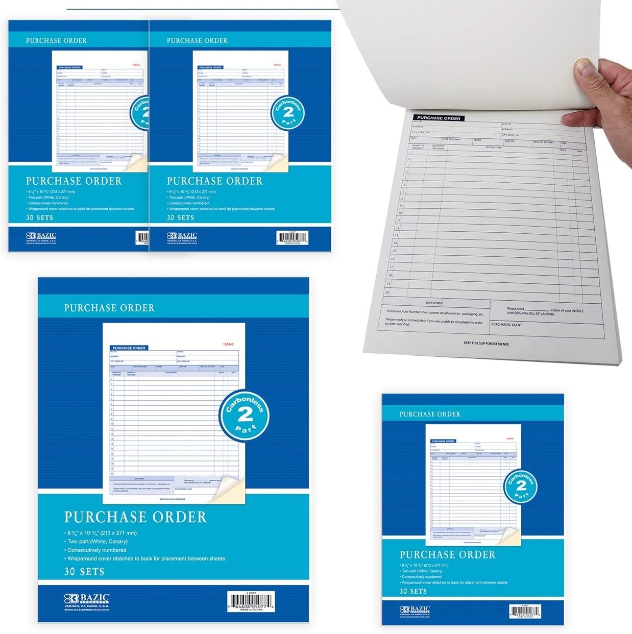 2-Part Carbonless Purchase Sales Order Book 4 Pack Letter Size Almost 8.5 x 11