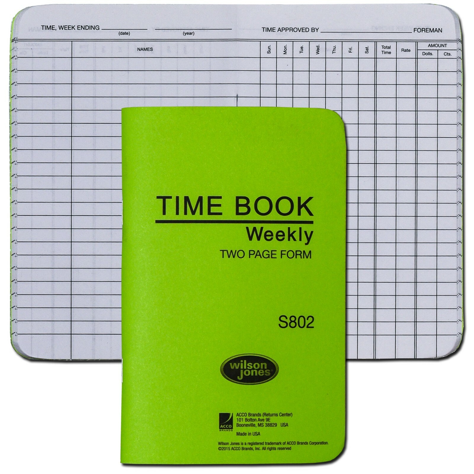 Wilson Jones S802 Weekly Time Book, Two Page Form, 4-1/4 x 6-3/4″