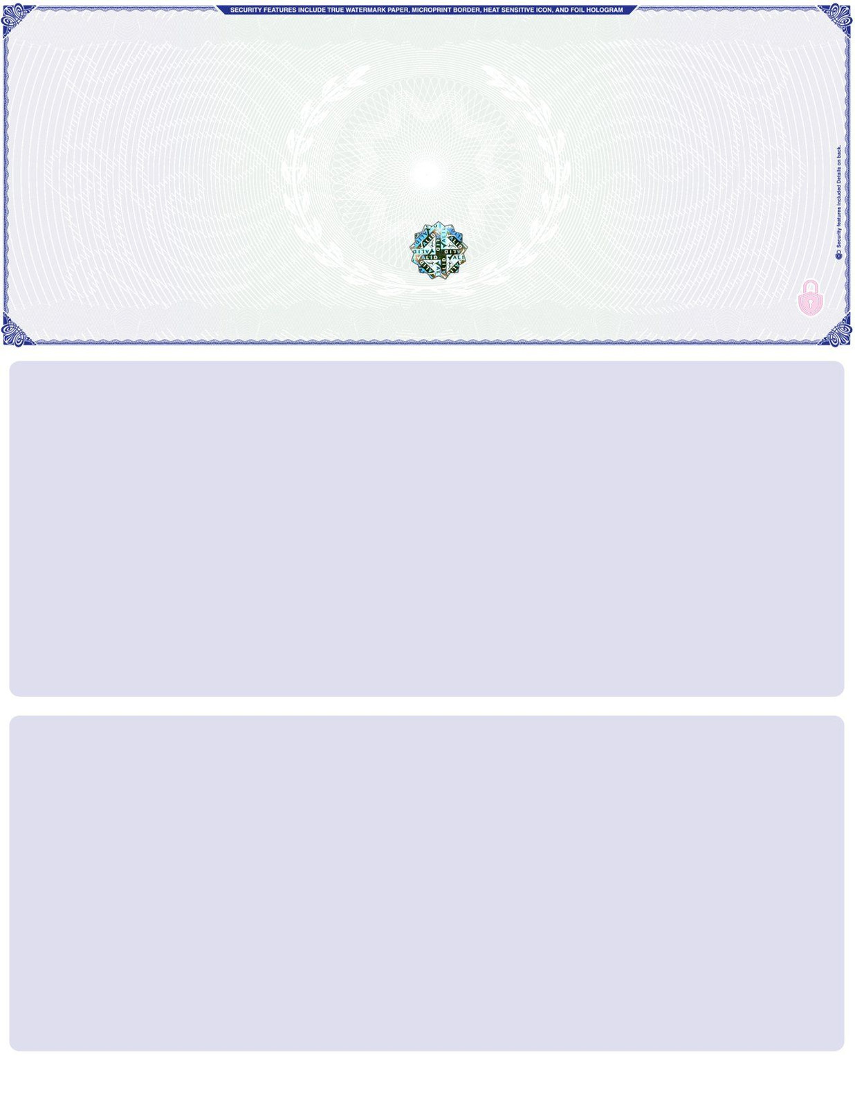 Blank Hologram Premium Computer Checks, Top High 8.5-x-11-inch, Blue, Green