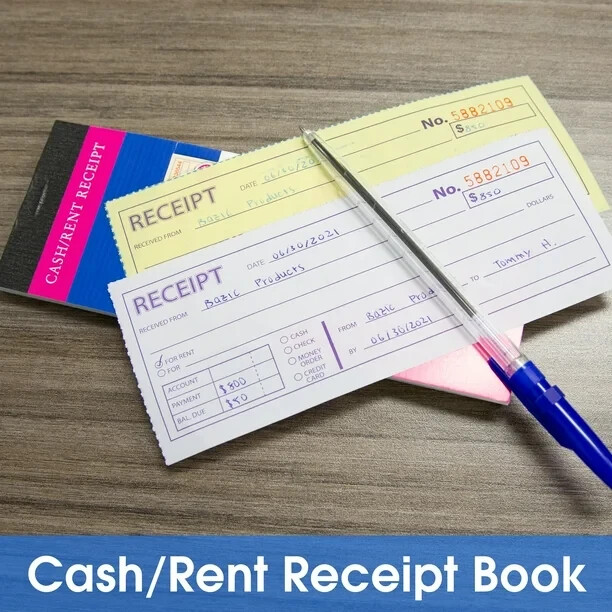 2 PACK BAZIC Cash Receipt Book, 50 Sets 7 1/2″x2 3/4″ 2-Part Carbonless
