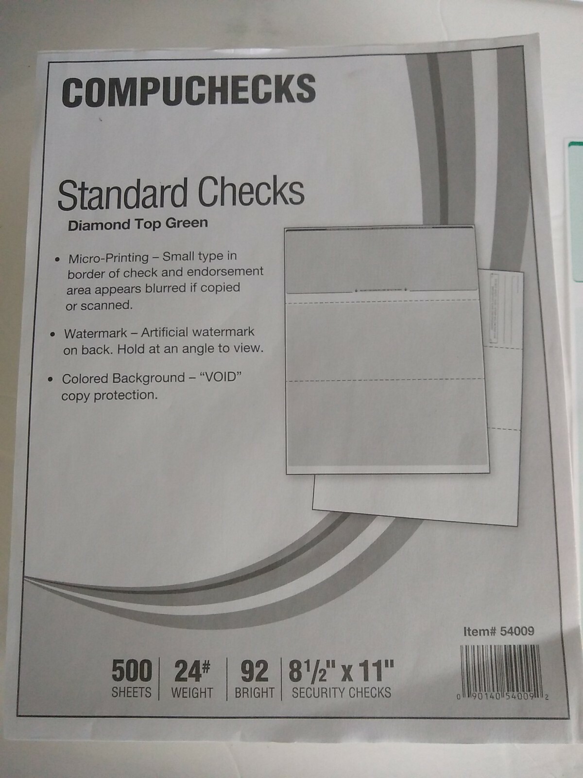 Compuchecks Standard Checks Diamond Top Green (500) 24# 8 1/2 x 11 Security