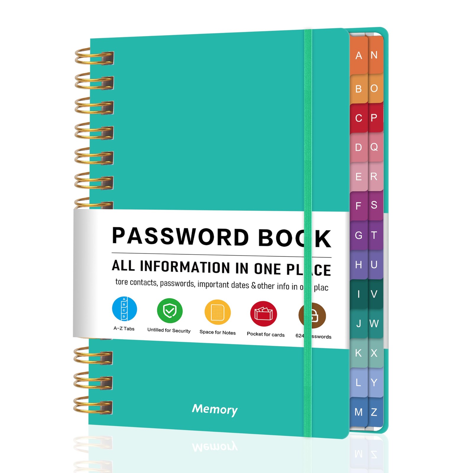 Spiral Password Book with Alphabetical Tabs & A5 (5.8″ X 8.2″), Green Purple