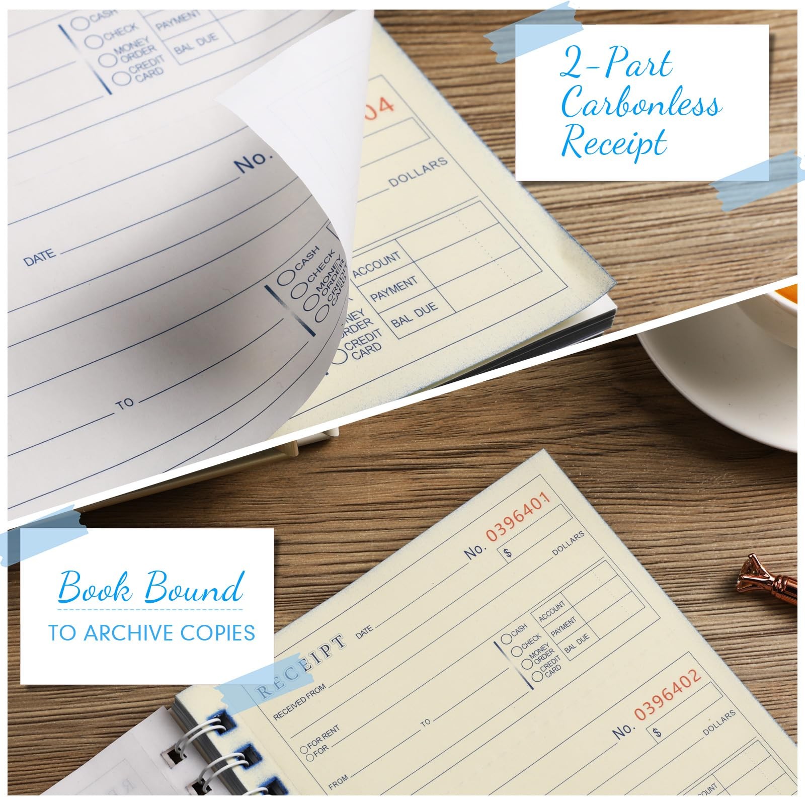10 PCS Money Rent Receipt Book 2 Part Carbonless 200 Sets 5.25×11 Inch