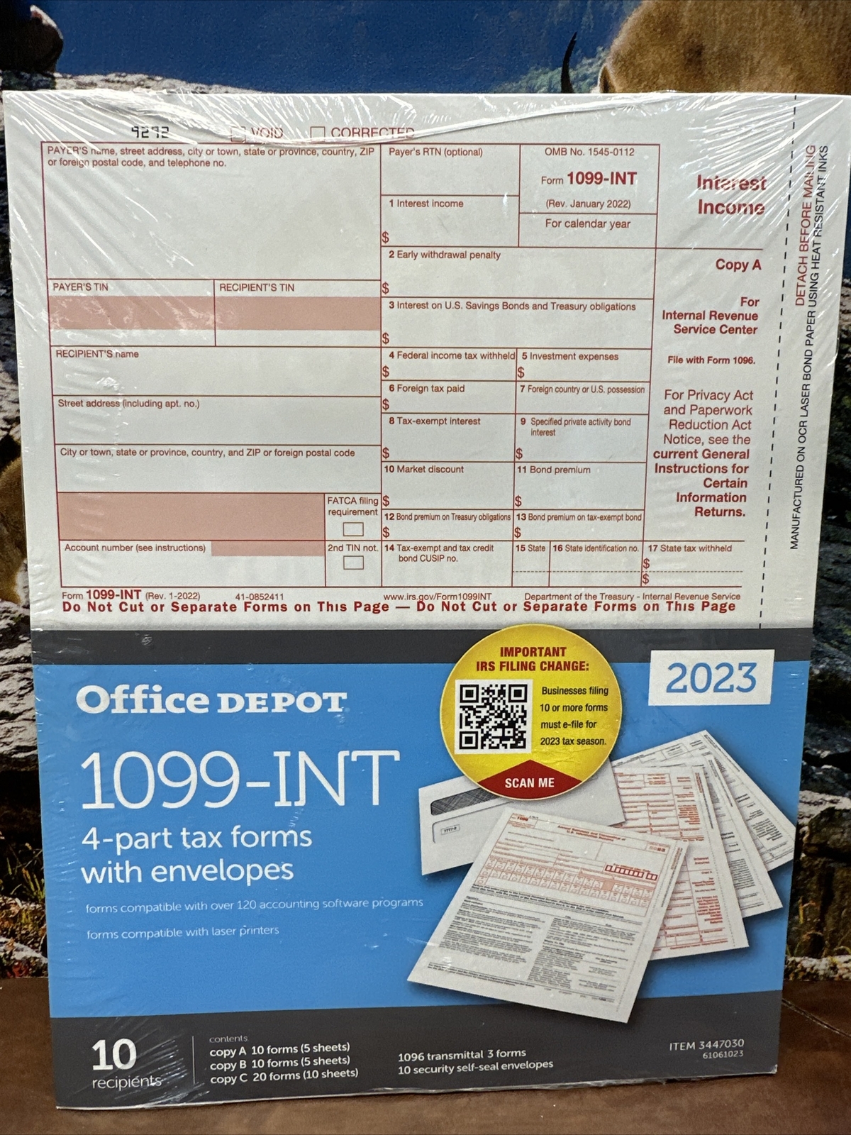 2023 Office Depot 1099-INT Tax Forms w Envelopes 4-Part 10-PK Staples USA 2023