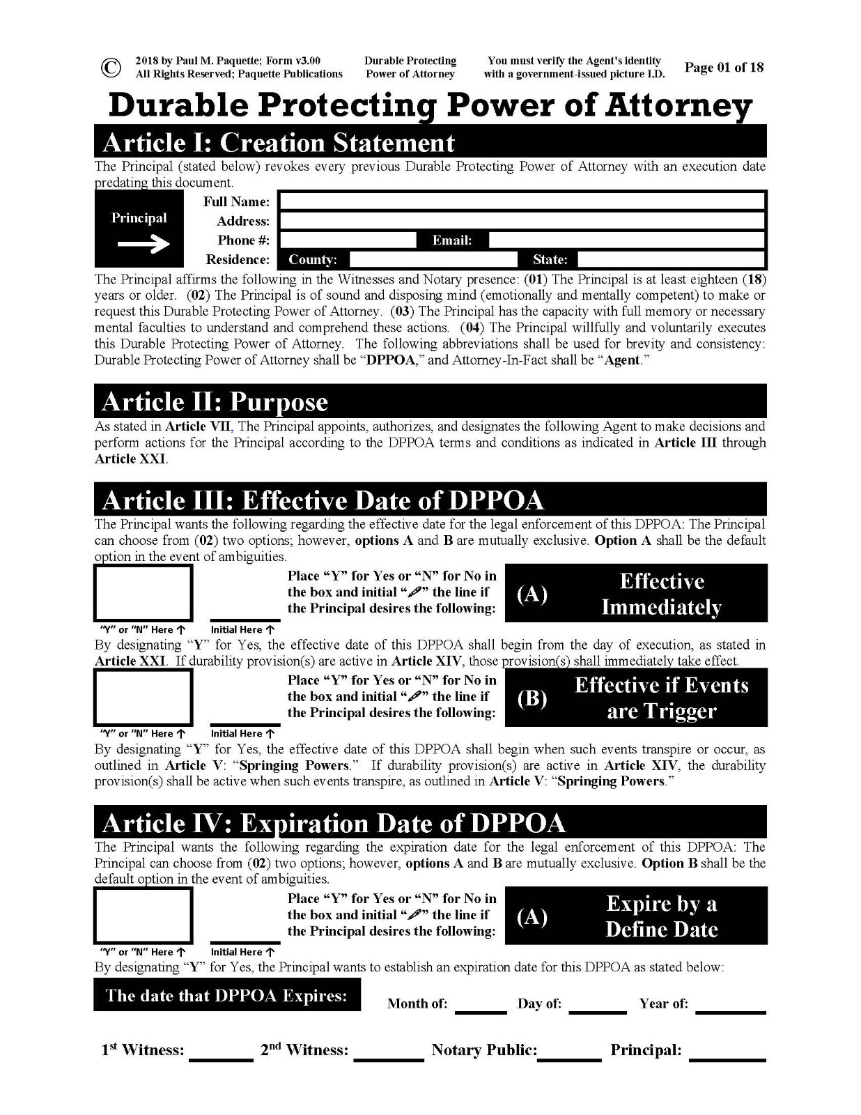 Durable Protecting Power of Attorney – Form & Instructions ( Legal Kit )