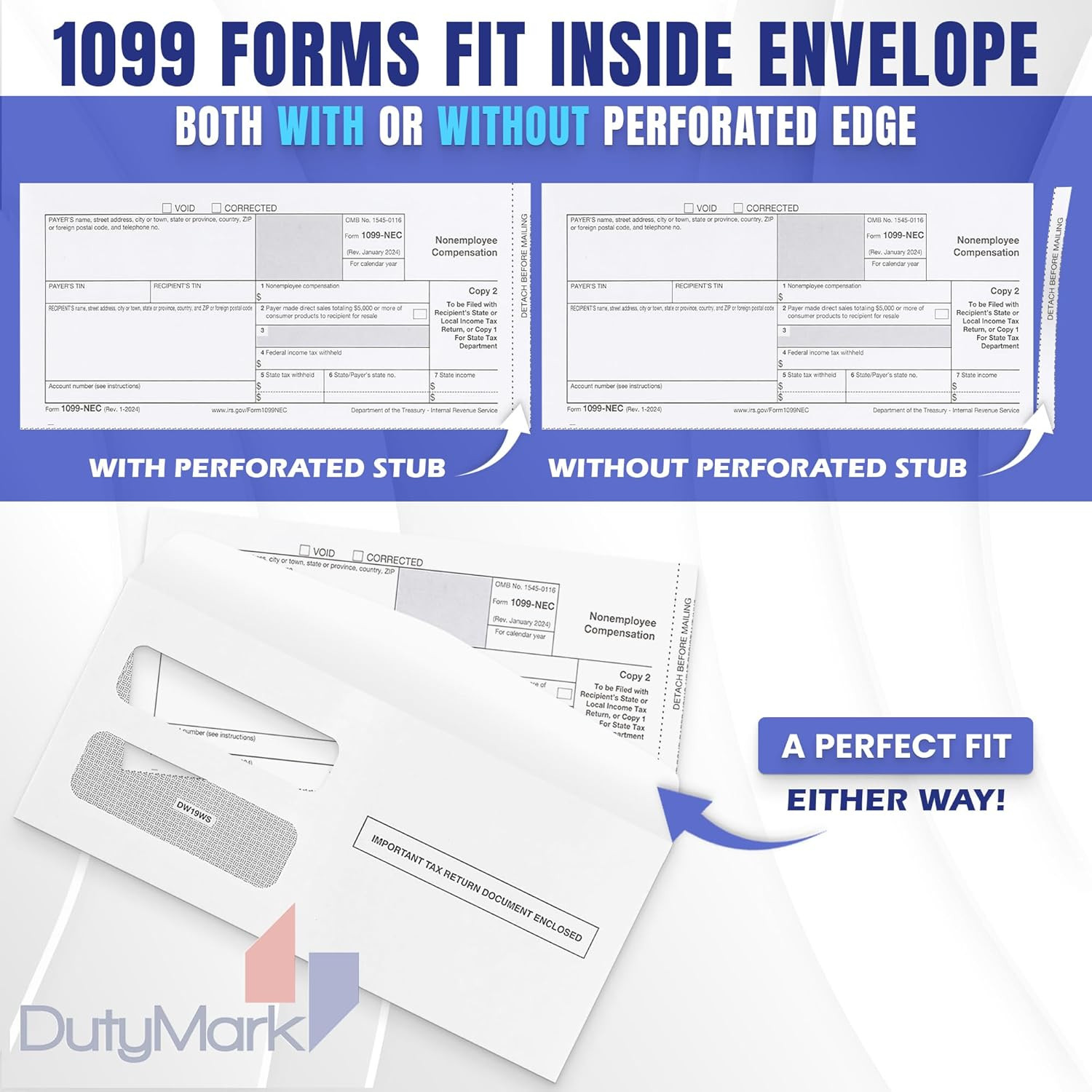 Dutymark 1099 NEC Forms 2025 for 25 Recipients 4 Part Laser Tax Forms Kit, 3 109