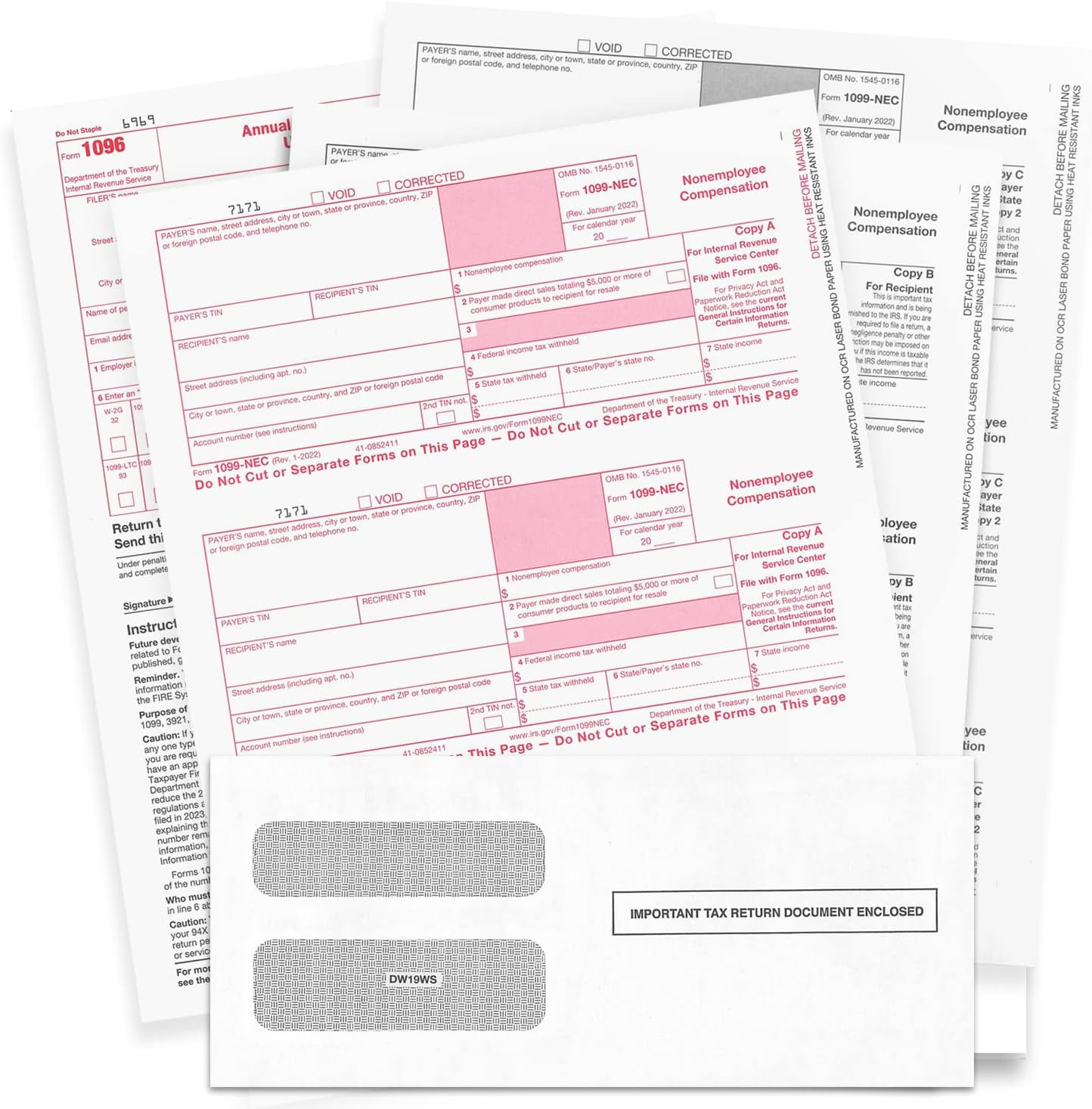 1099-NEC Forms for 2024, 4-Part Tax Forms, Vendor Kit of 25 Laser Forms and 25 S