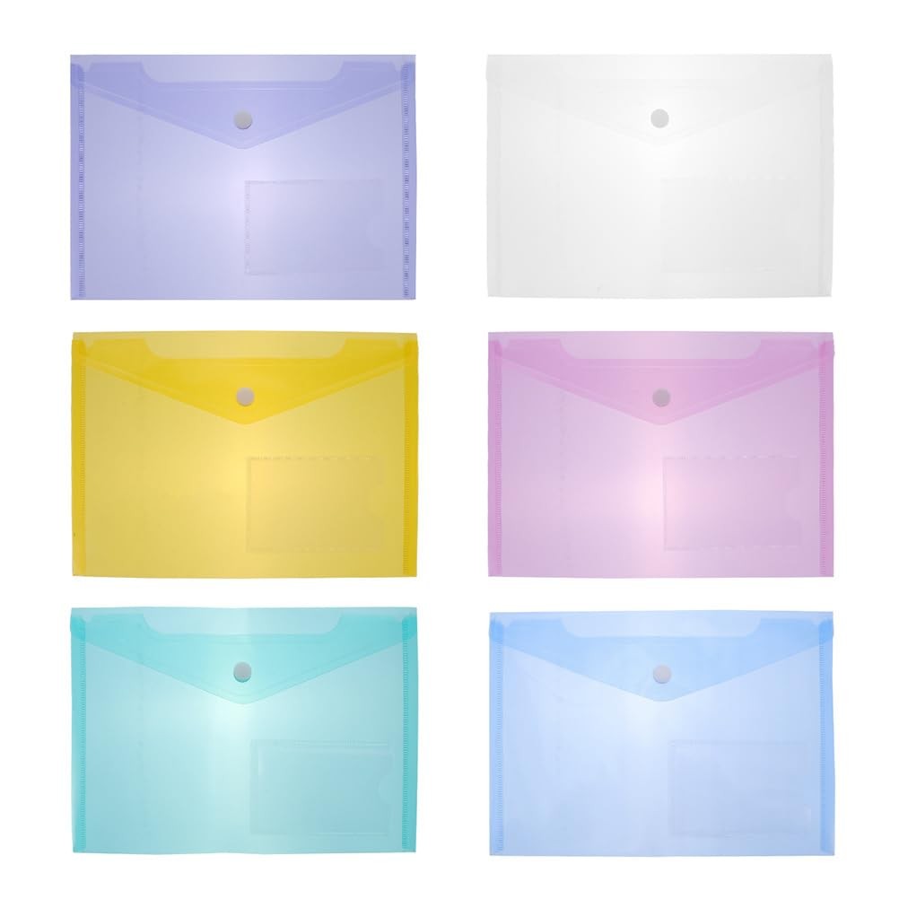 NUOBESTY 6Pcs Plastic Envelope Folders Pocket Assorted Color 6pcs