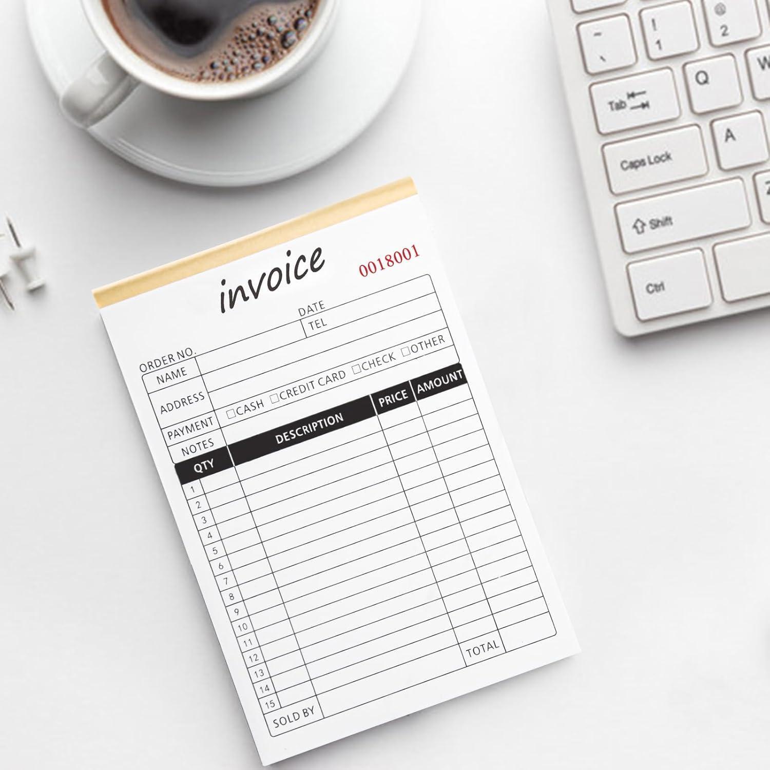Carbonless Invoice Book 2-part 50 Sets 8.3×5.5 in for Small Business Receipts