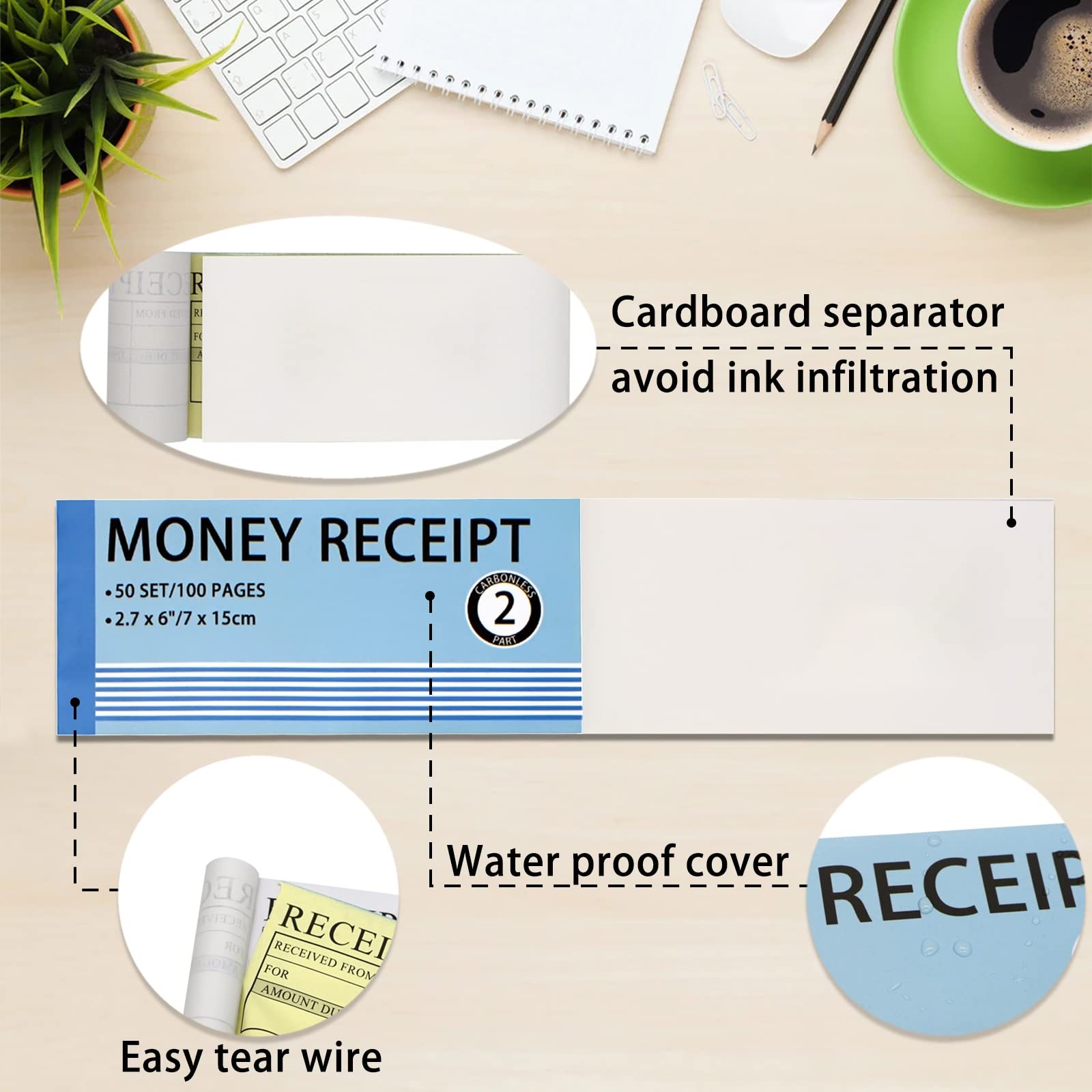 5PCS Money and Rent Receipt Book, 2-Part,Carbonless Copy Receipt Book