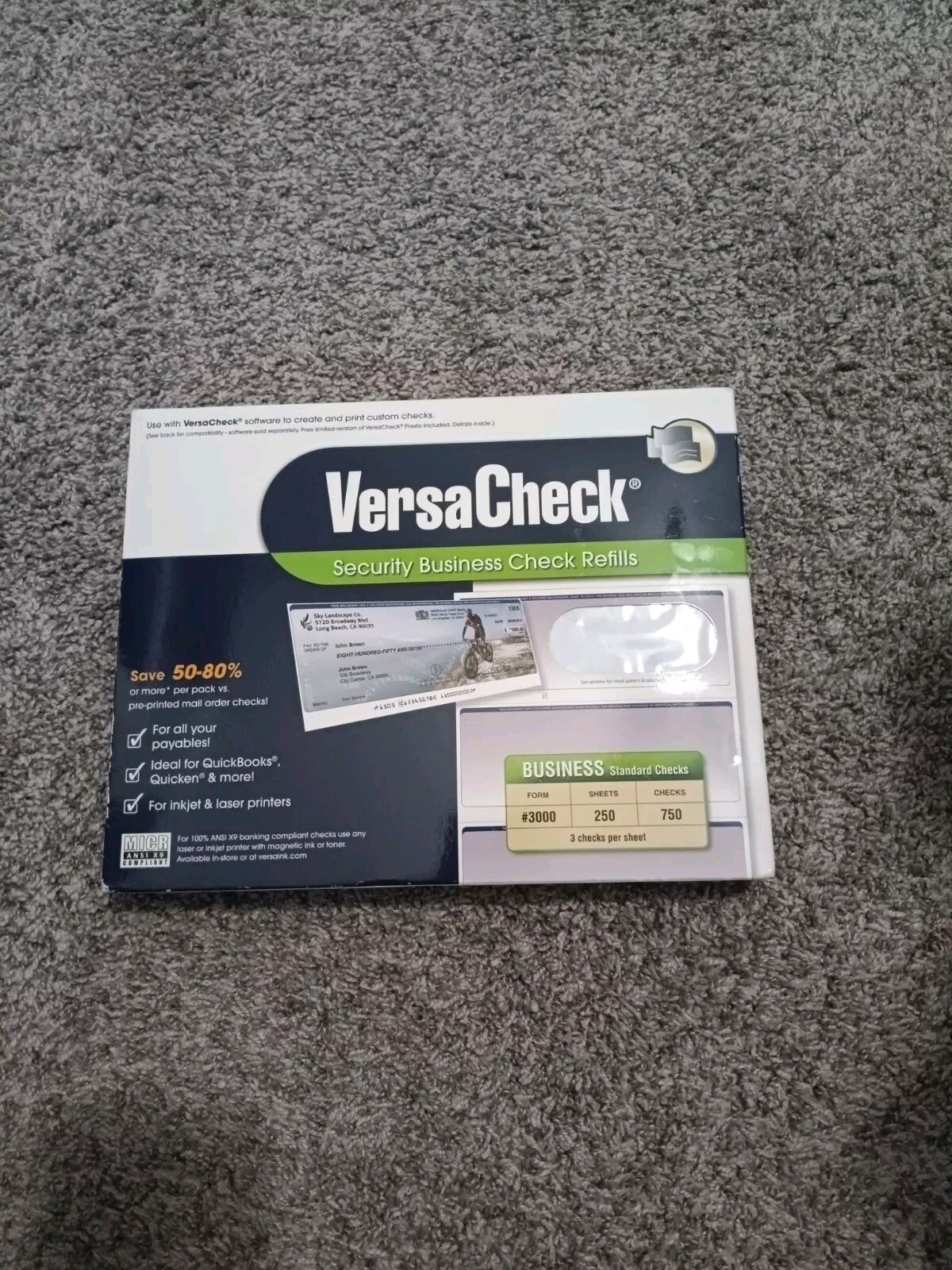 VersaCheck Security Business Check Refills 750 Standard Checks Form #3000 New