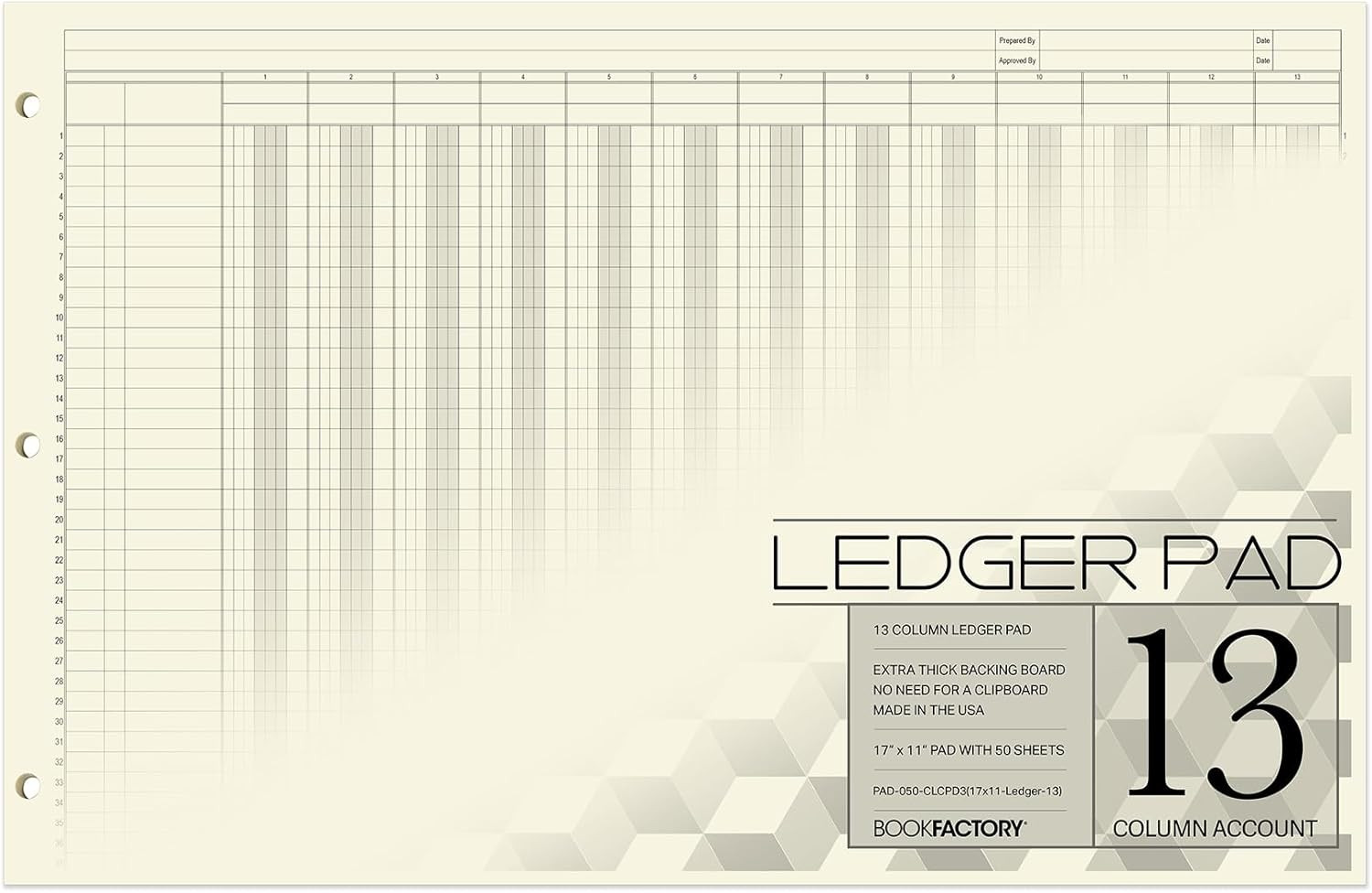 Bookfactory Ledger Pad Large 13 Column Accounting Ledger Columnar (Thirteen Colu