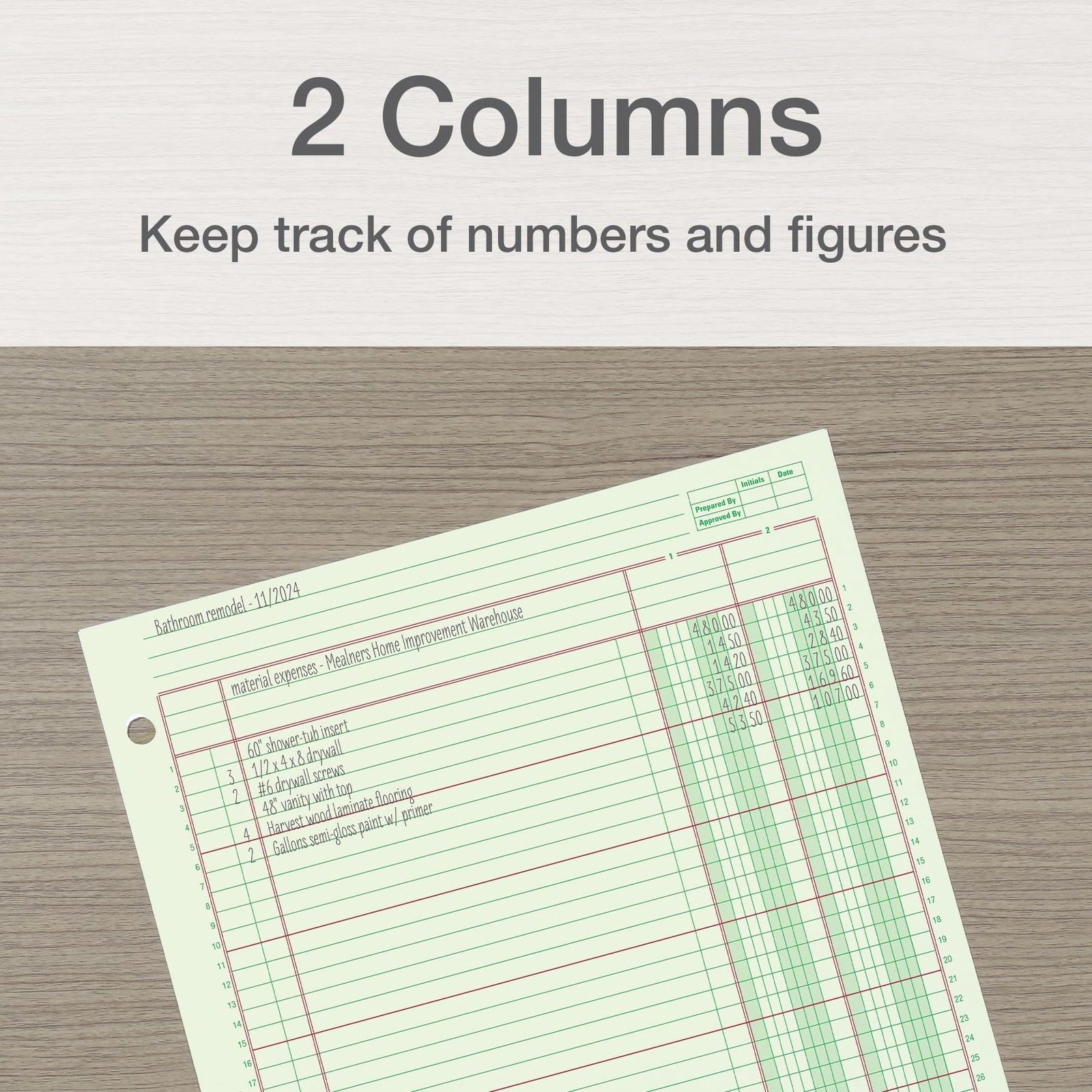 Adams Green Columnar Analysis Pads 2 Column Ledger 50 Double Sided Sheets