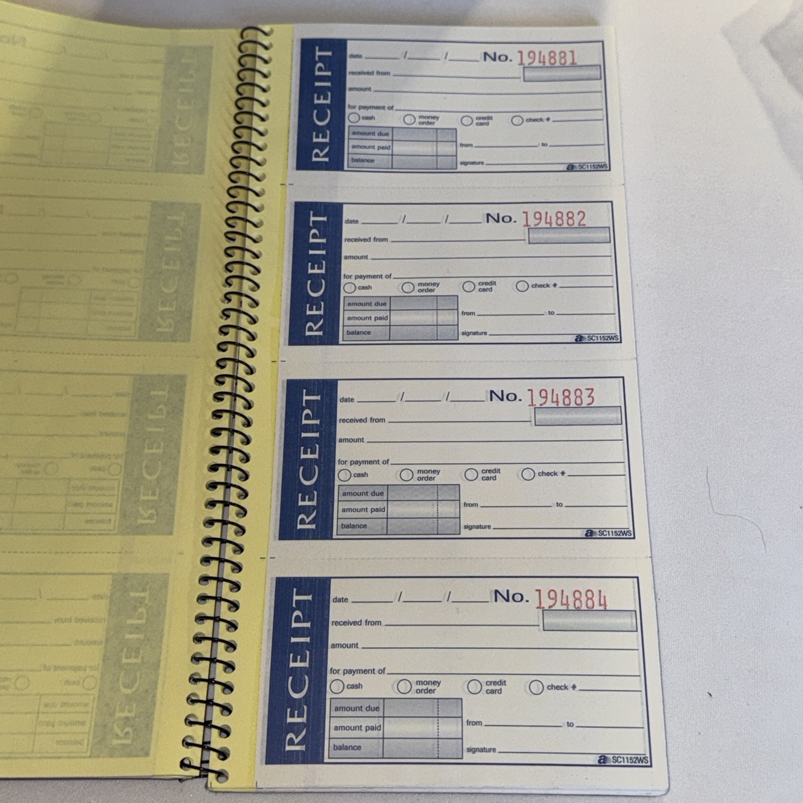 Write & Stick Carbonless Receipts Book 2 Part 200 Sets Self Stick New