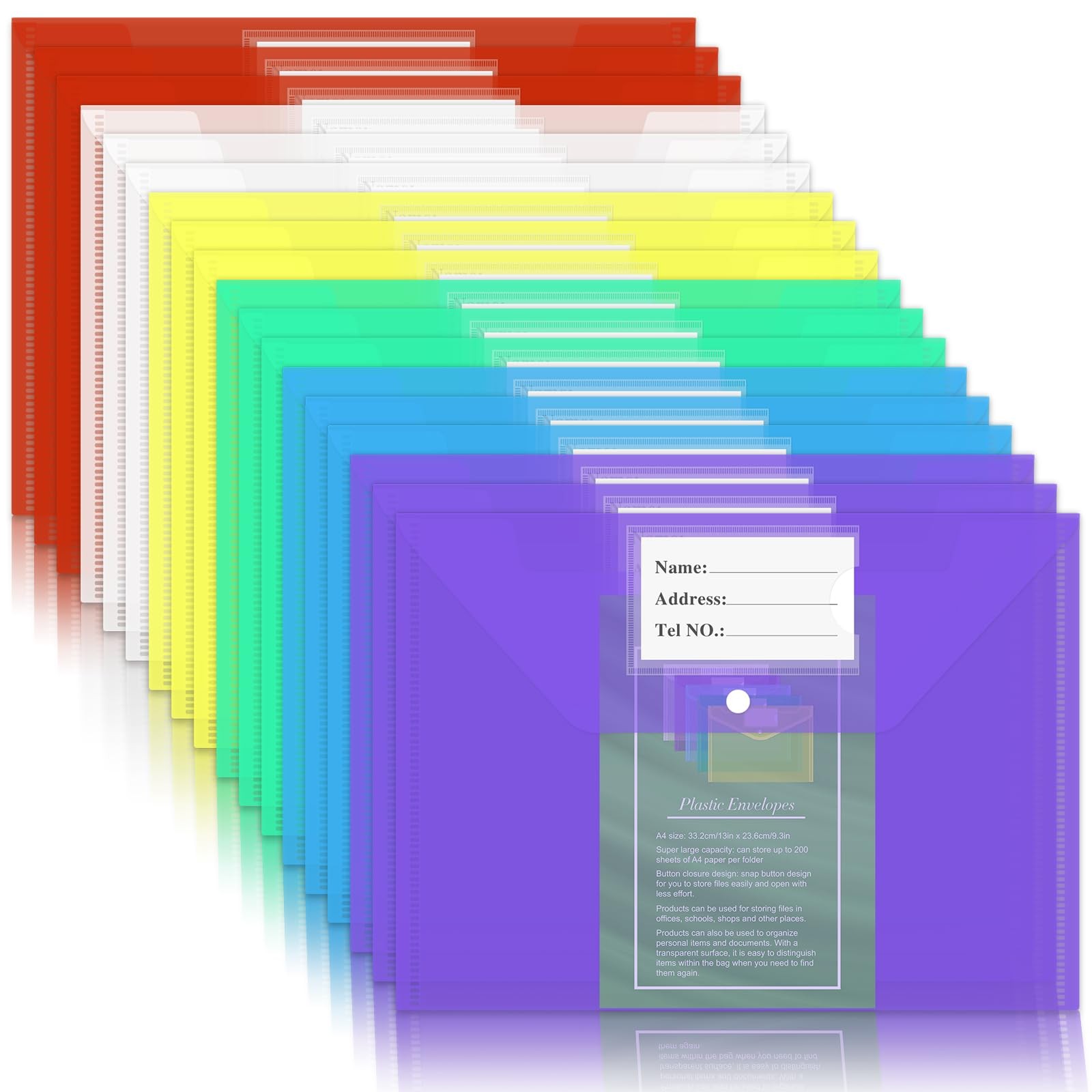 NACHLYNN 18 Pack Plastic Envelopes Folders with 18 pcs, Multicolor