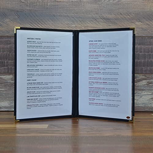 25 Pack Black Menu Covers – 2 Pages, 4 Views Fits 8.5 x 11 Inch Nickel Corners