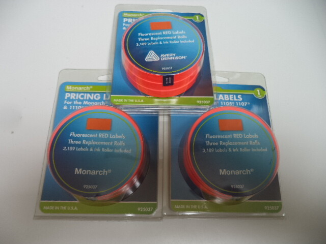 3 pack rolls Monarch Labels Model 1105 1107 1110 1Line 47/64″x25/64″ RED 925037