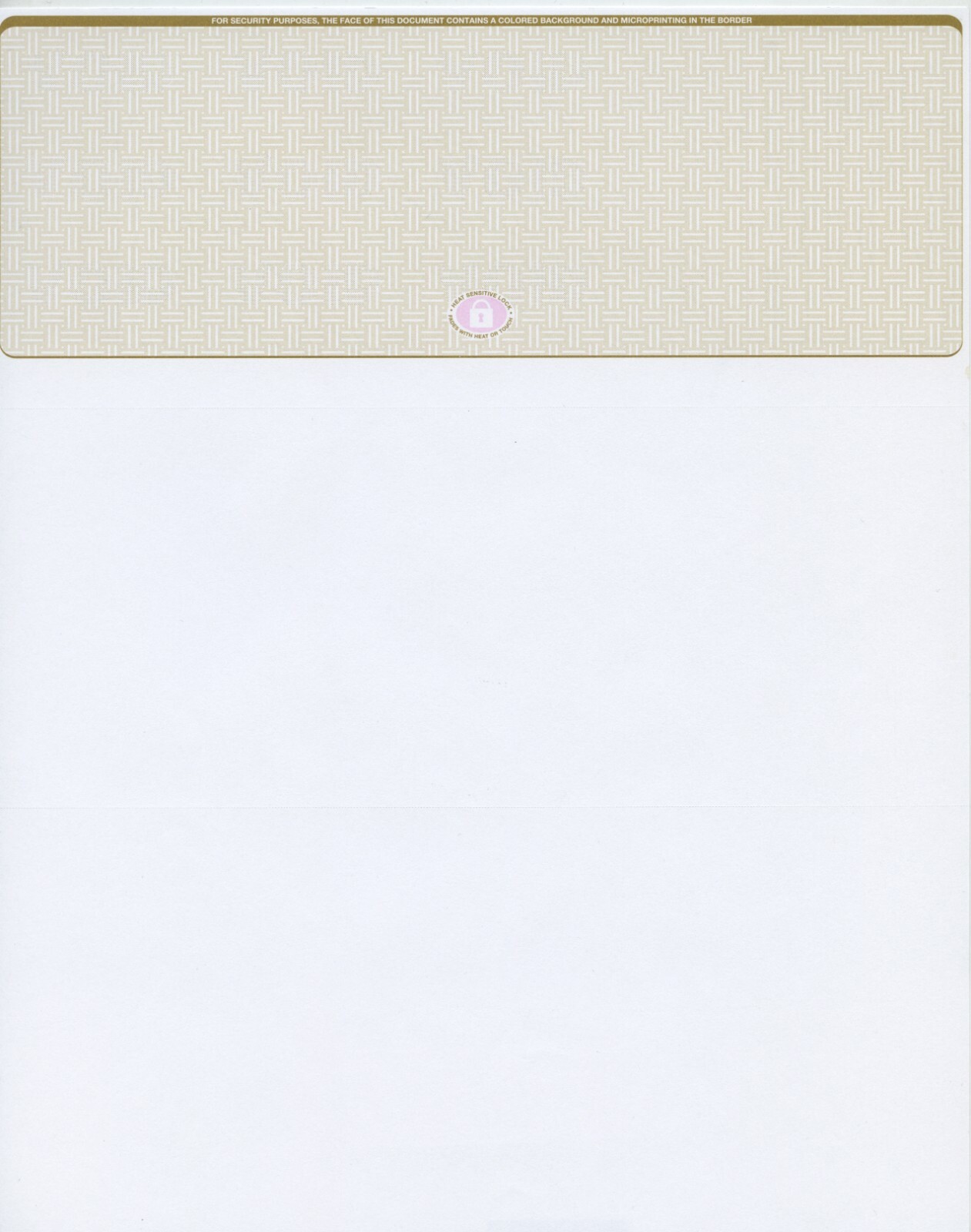 50 High Security Blank Check Stock Paper – Check on Top – Gold Basketweave