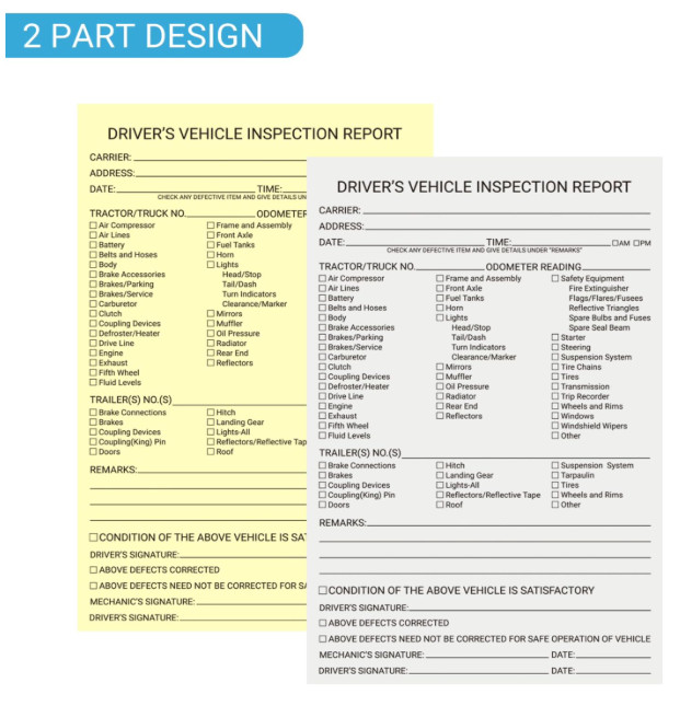 42 Detailed Driver Daily Vehicle Inspection Report Book/Forms, 2 Part Carbonless