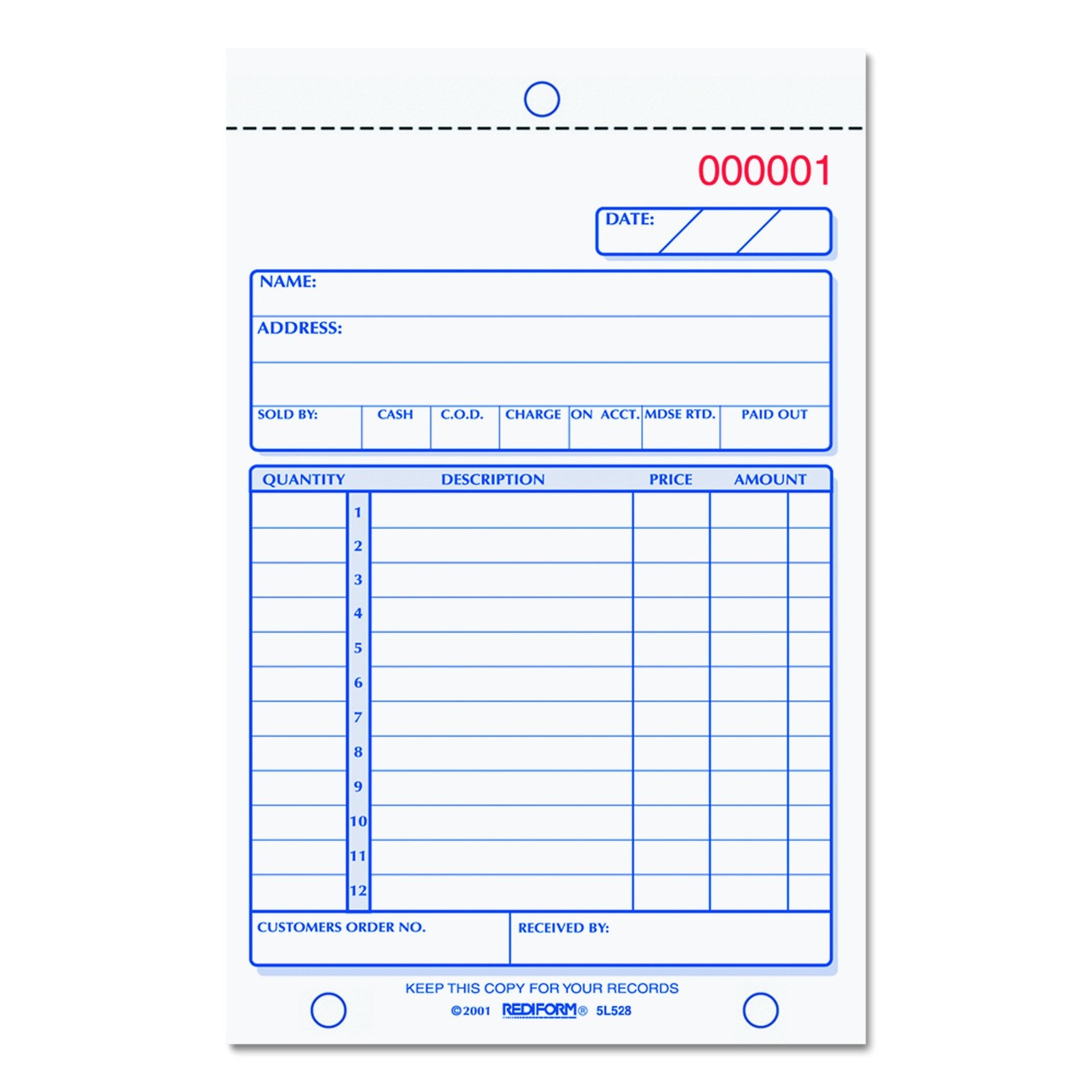 50 Sets/Book Carbonless Triplicate Sales Book 4 1/4 x 7 inch 5L528 Forms