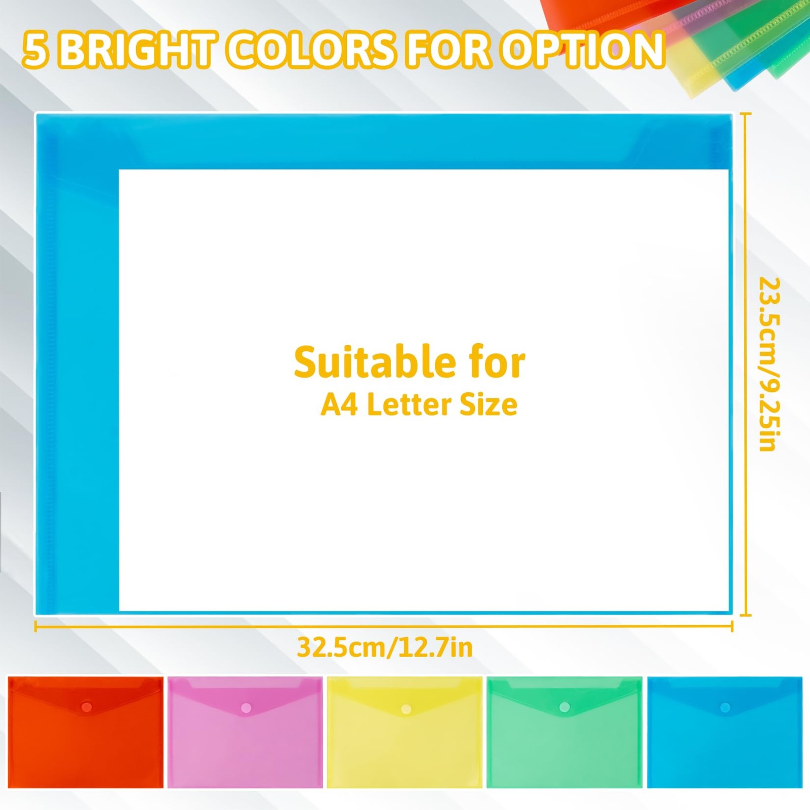 MAQIHAN Clear Plastic Envelopes – 5 Pack Poly Blue, Green, Red, Pink, Yellow