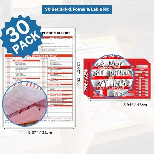 PUNCHMAN 30 Pack Annual Fleet Inspection Report Form & Red Aluminum Label, 3-…