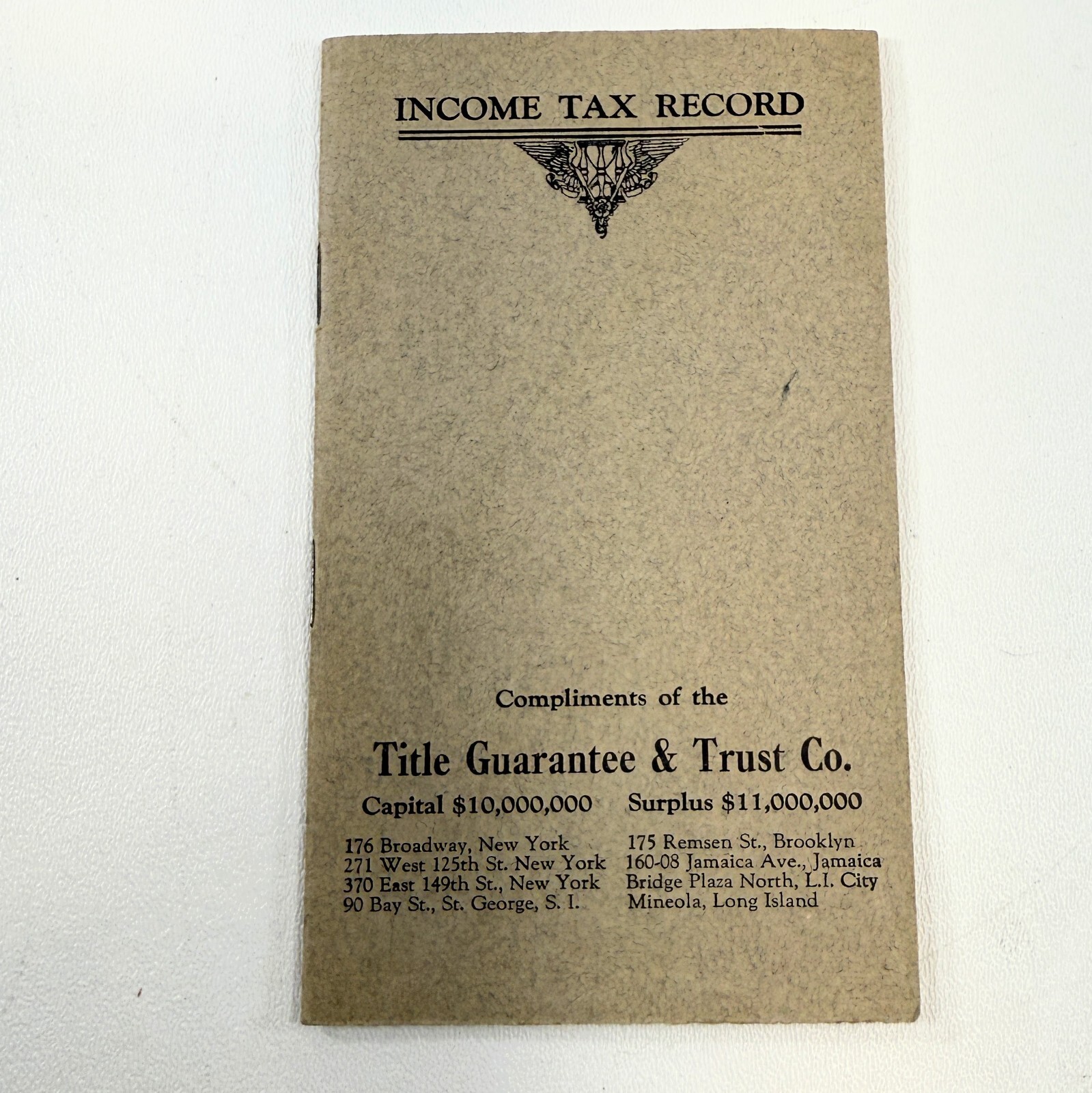 Title Guarantee & Trust Co. Income Tax Record unused ledger book vintage ad