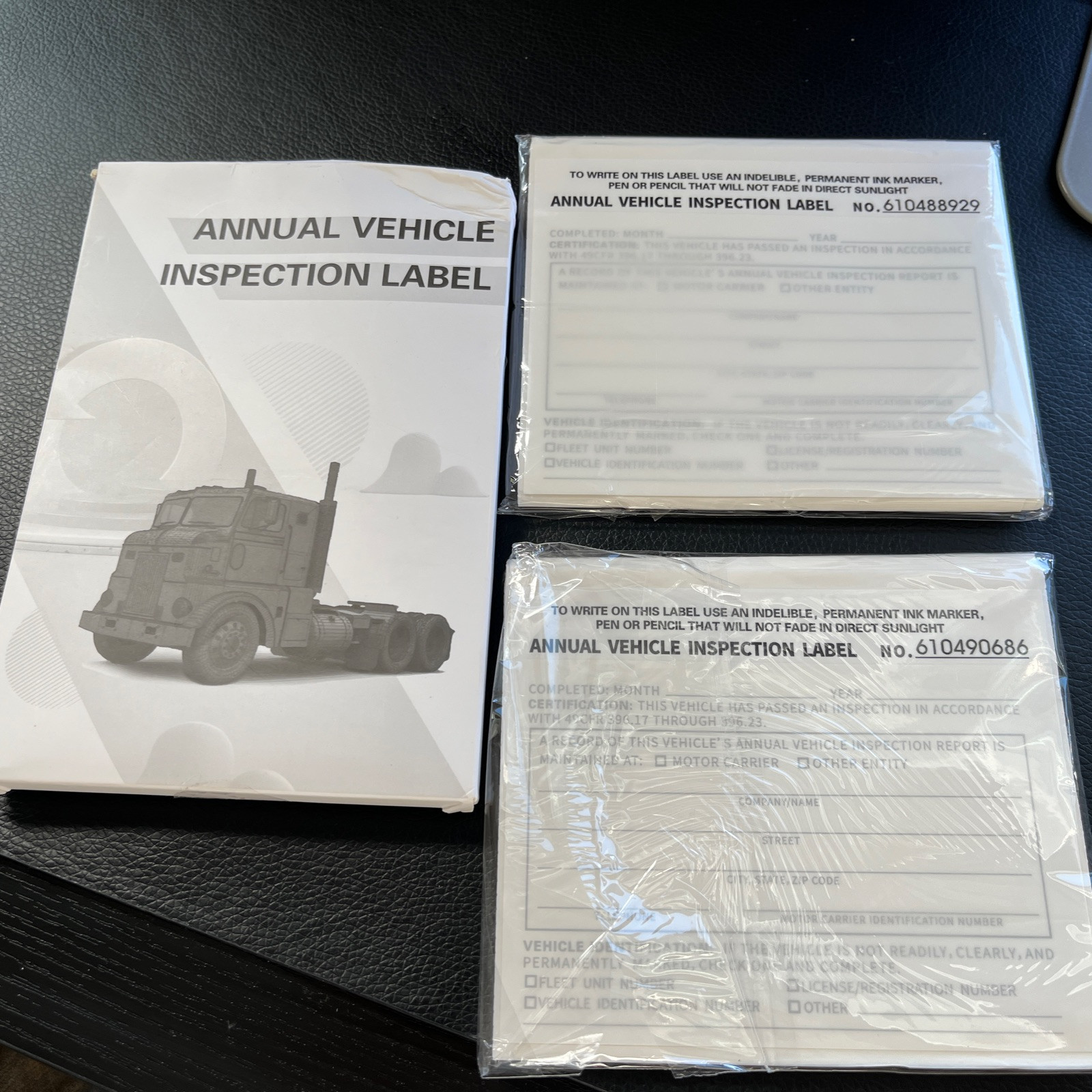50-PACK. Annual Vehicle Inspection Label 2-Ply Vinyl with Mylar. FMCSA DOT Compl