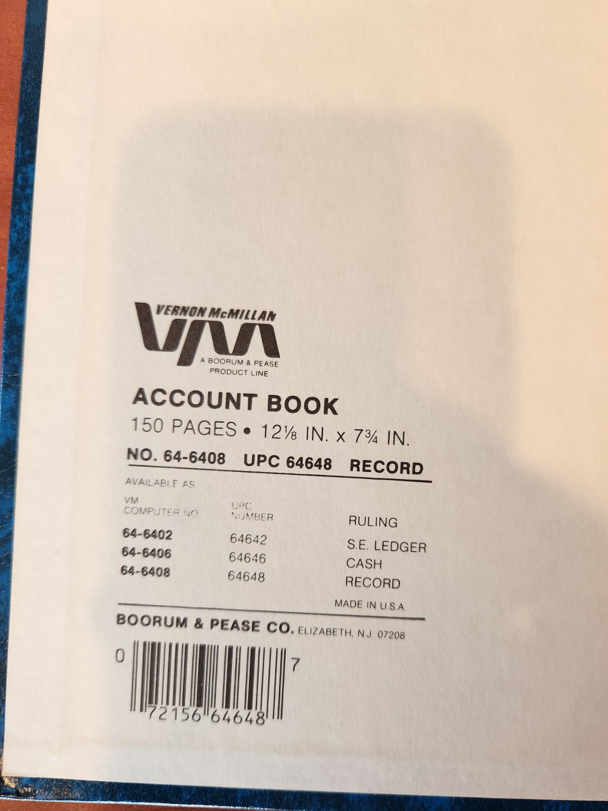 Vtg. Blue Marble Vernon McMillan Account Record Book 150 Pages 12 1/8″ x 7 3/4″