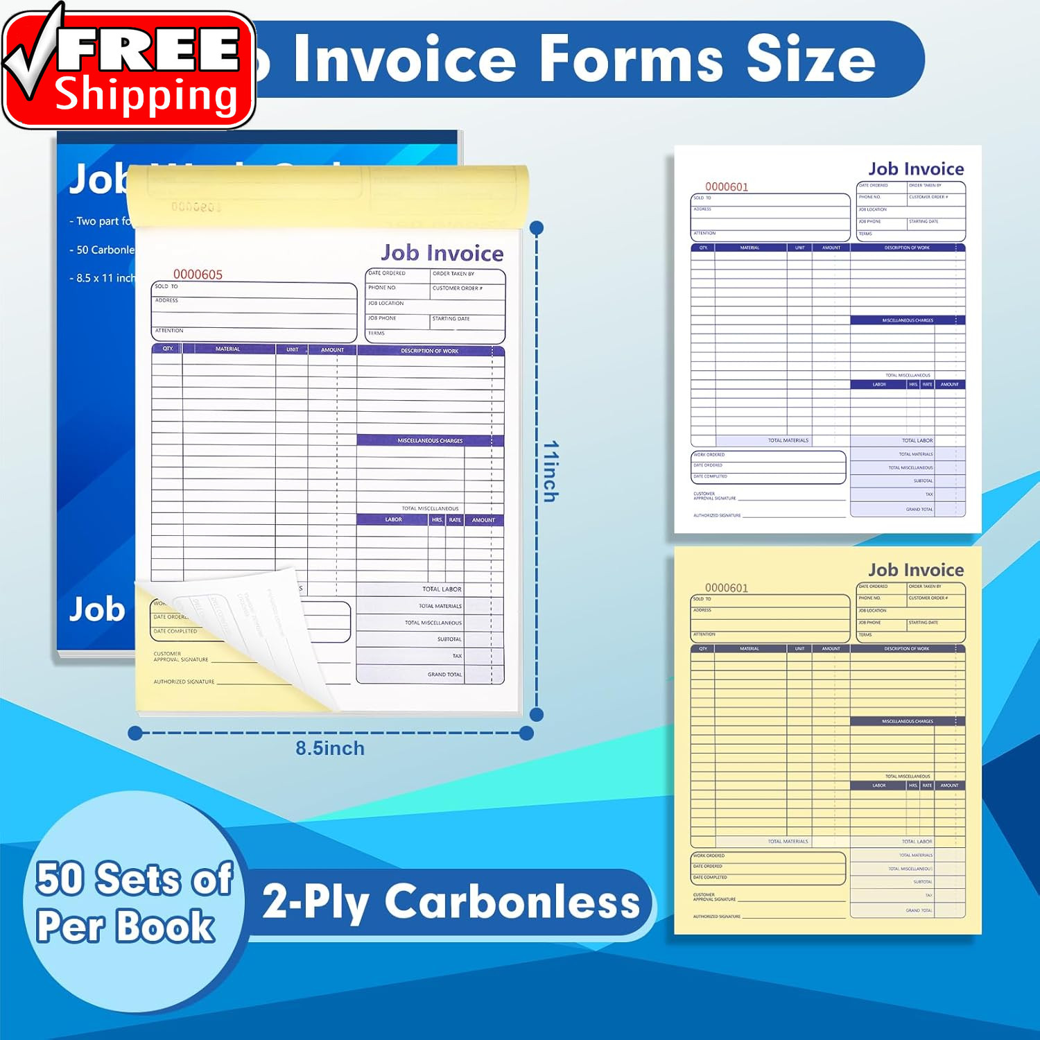 50 Set Job Work Order Forms Job Invoice Forms Invoice Receipt Book Contractor 8.