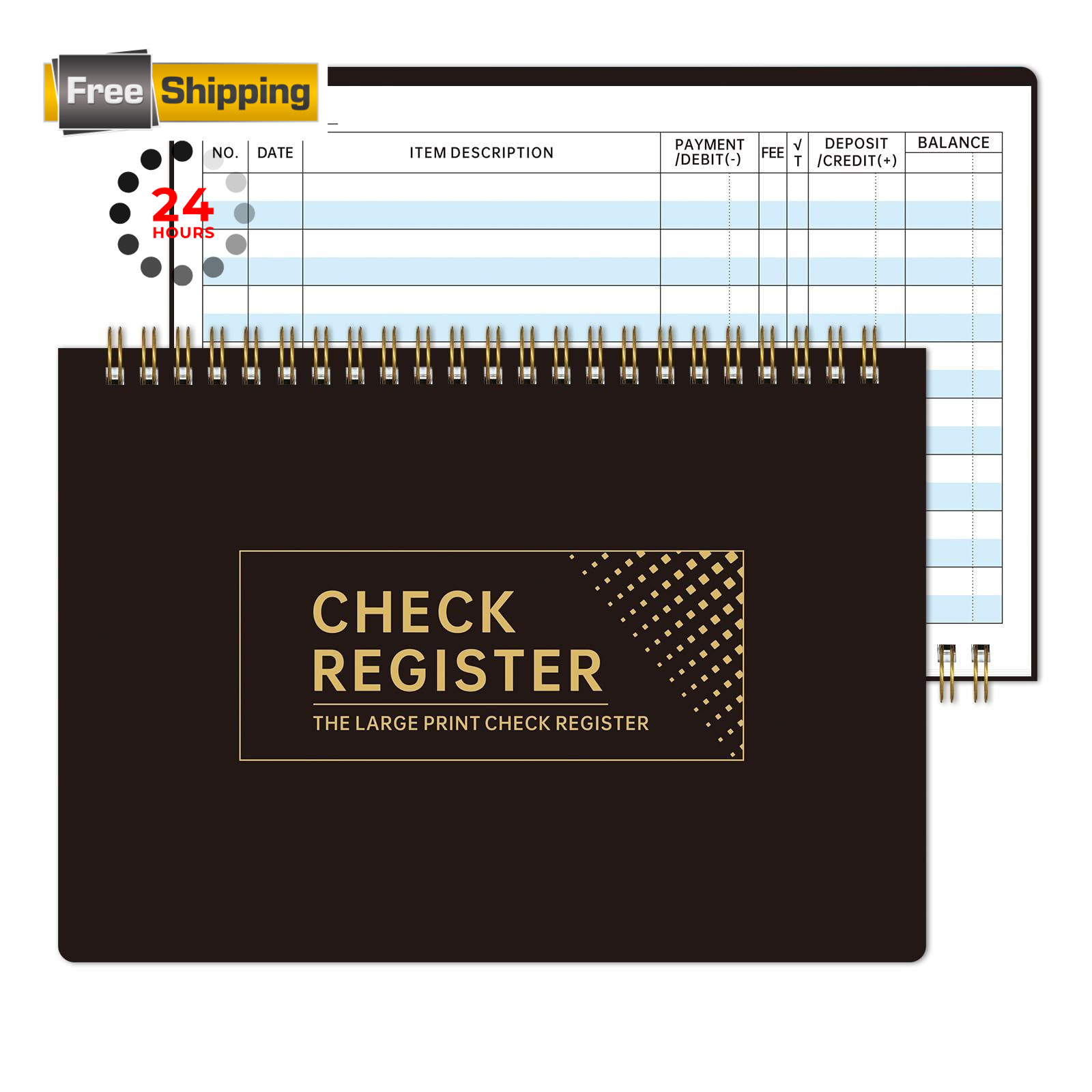 Checkbook Register Book, Large Print Spiral Bound 8.5” x 6” Financial Ledger…