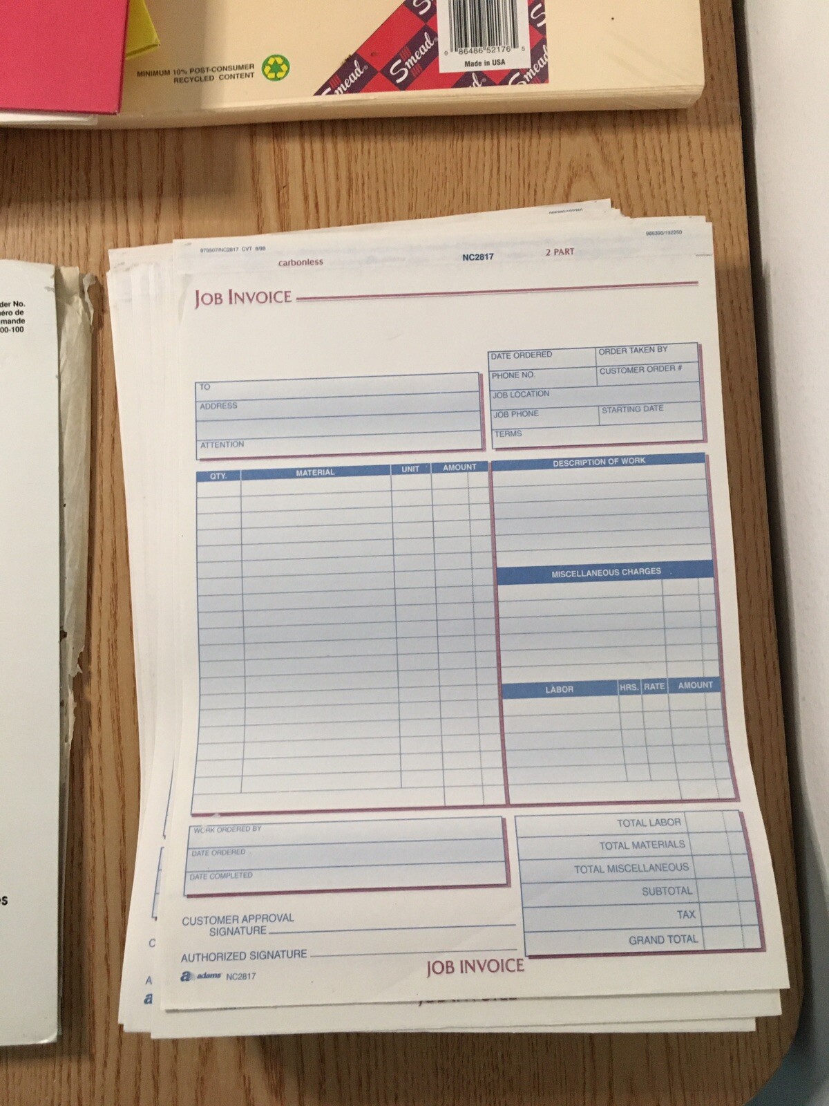 Bundle Of 81 Job Invoice Forms 2 Part Carbonless Free 20 File Folders Carbon Etc