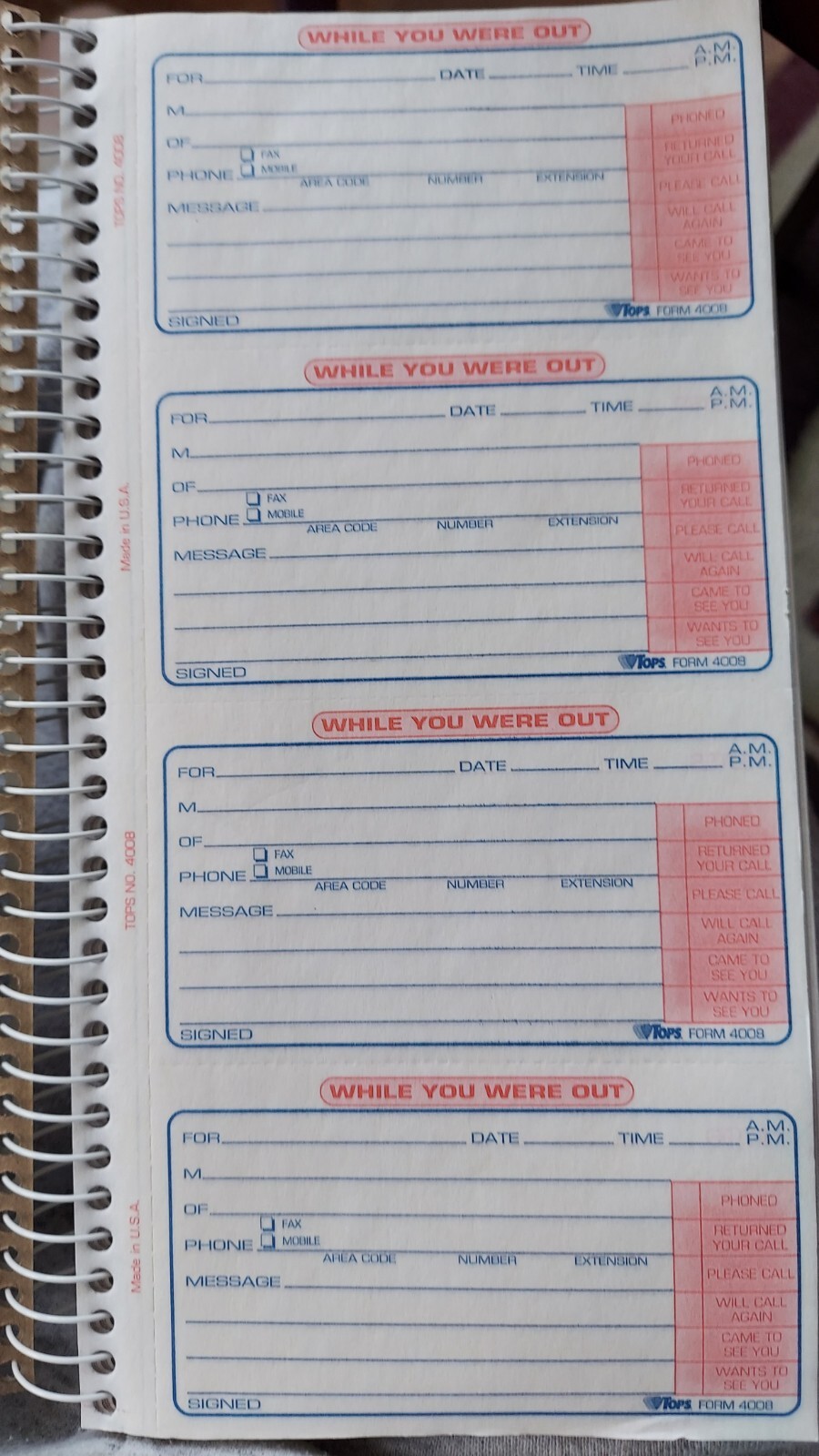TOPS Phone Message Important Message Book Carbonless Duplicate 600 Message Sets