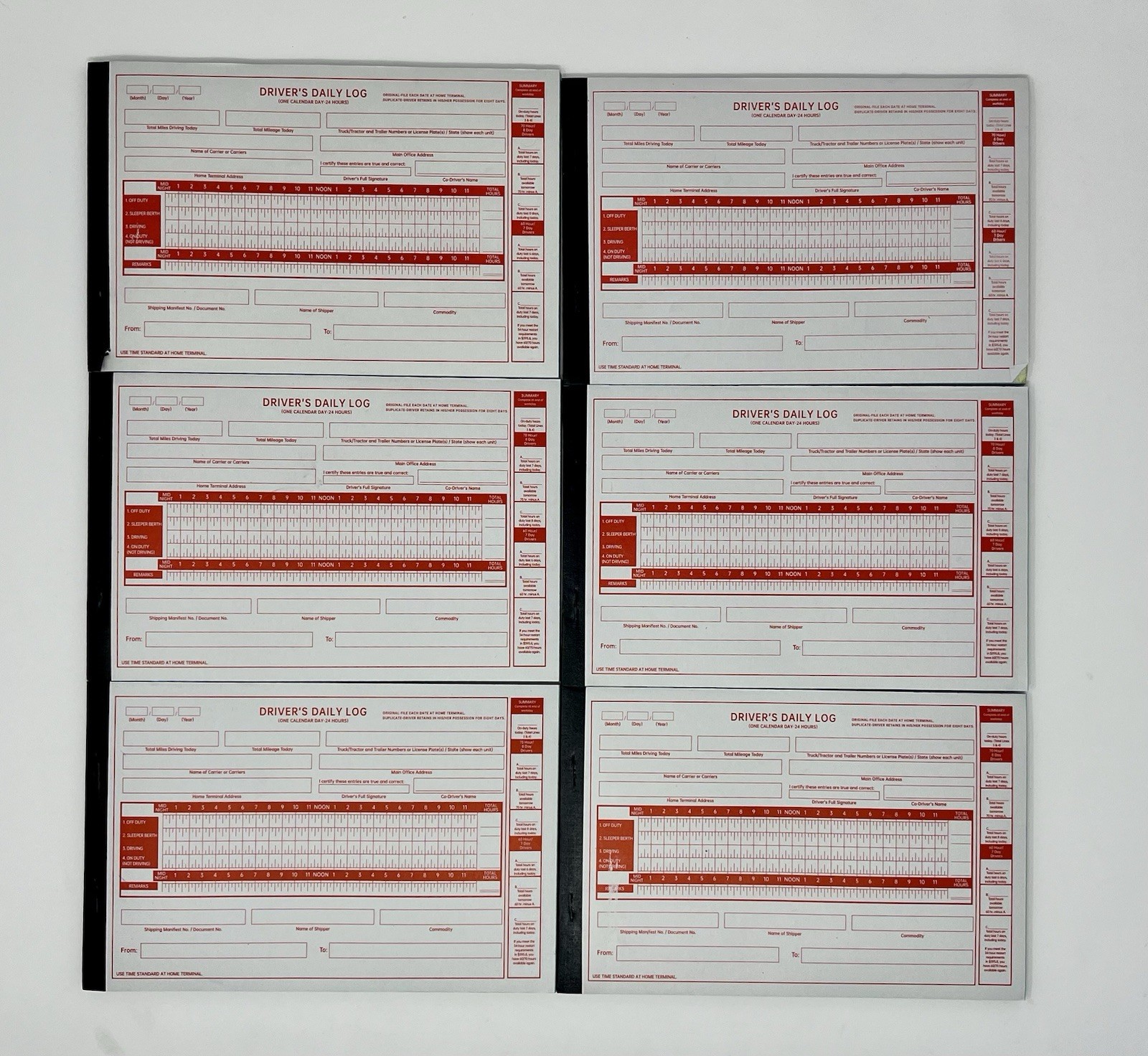 Driver’s Daily Log Books – Lot of 10 – 2-Part Forms – New