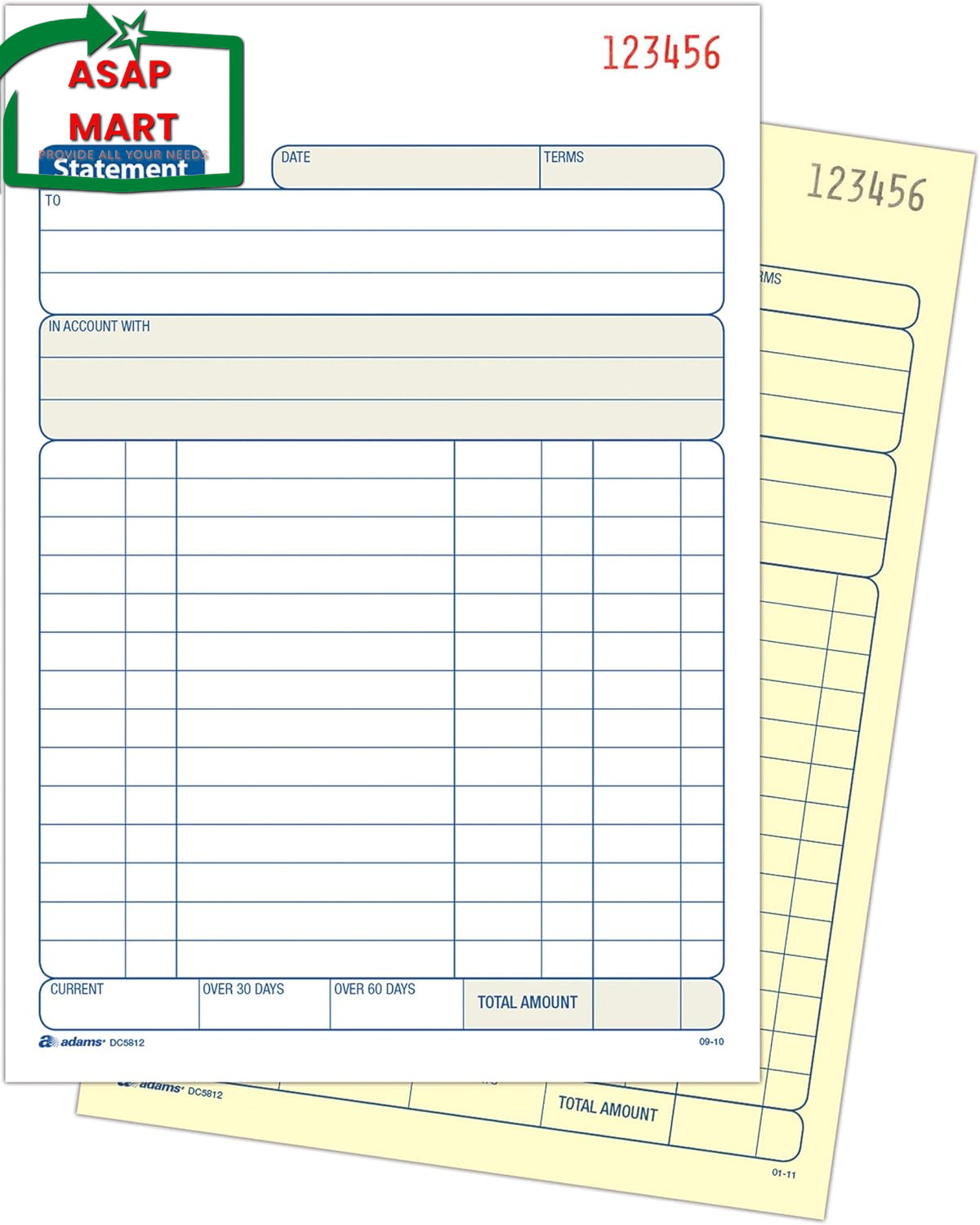 Tops Adams Statement Book, 2-Part Carbonless, White/Canary, 5-9/16 X 8-7/16 Inch