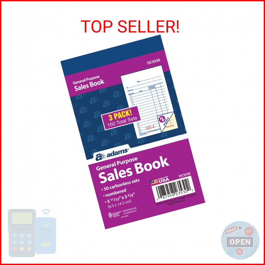 Adams General Purpose Sales Book, 2-Part, Carbonless, White/Canary, 3-11/32 x 5-