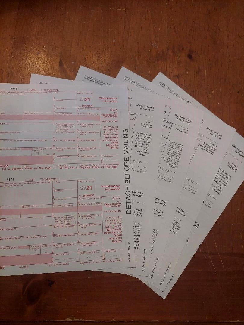 2021 IRS 1099-MISC Forms (for 2 recipients)-For Prior Year’s Tax Filing Season