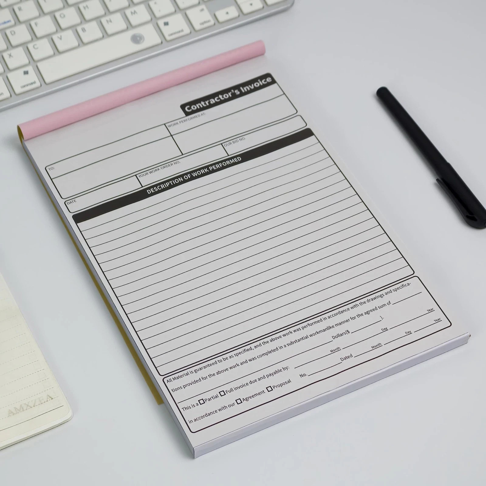 Carbonless Contractor Invoice Receipt 7.3 x 11 inches Estimate Book 3-Part wi…