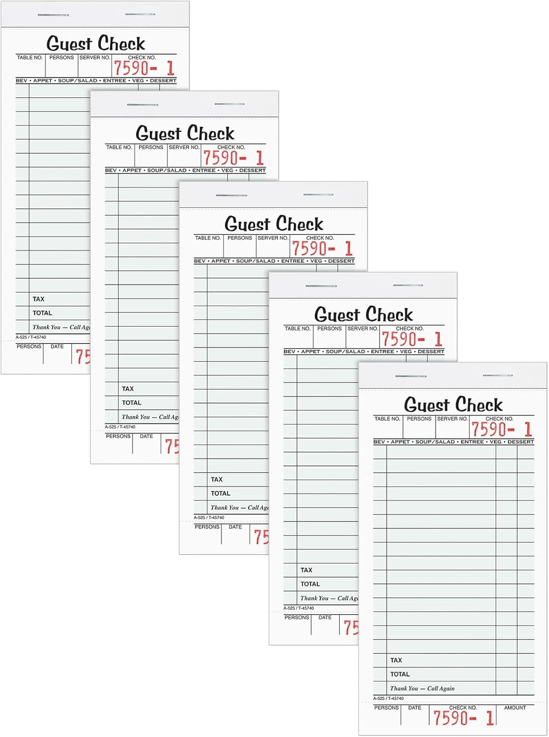 Guest Check Pads, Single Part, Perforated, White, 3-2/5″ X 6-3/4 “, 50 Sheets/Pa