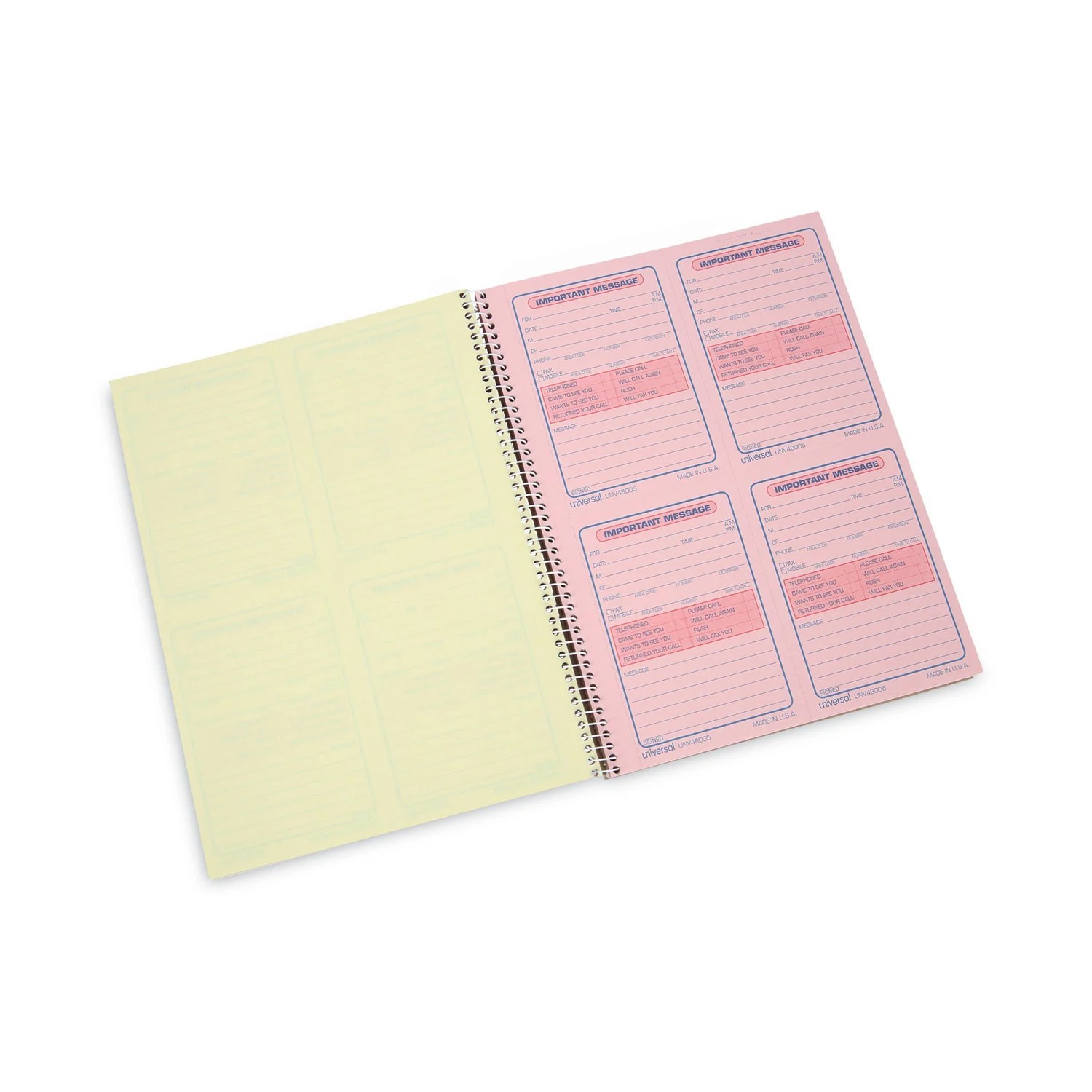 Universal Wirebound Message Books, Two-Part Carbonless, 5.5 x 3.88, 4 Forms/Shee