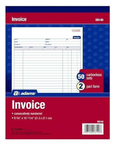 Invoice Book 2 Part Carbonless 8 3/8 x 10 11/16 Inches 50 Sets White Canary For